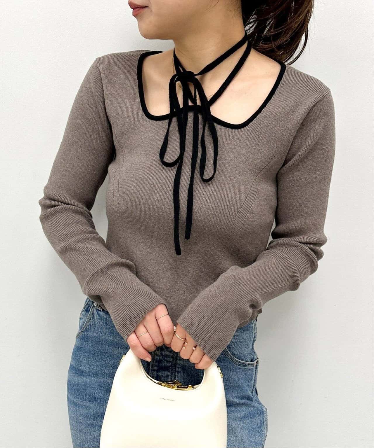 【SALE／30%OFF】U by SPICK&SPAN ウェイビースクエアネックプルオーバー ユーバイスピックアンドスパン トップス ニット ホワイト ブラウン【送料無料】