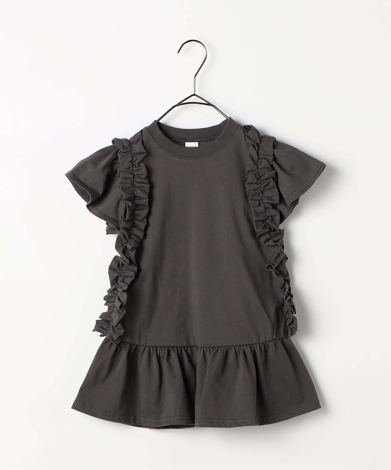 【SALE／50%OFF】p.premier サイドフリルTシャツミニワンピース エフオーオンラインストア ワンピース・ドレス ワンピース グリーン ブラウン グレー ホワイト