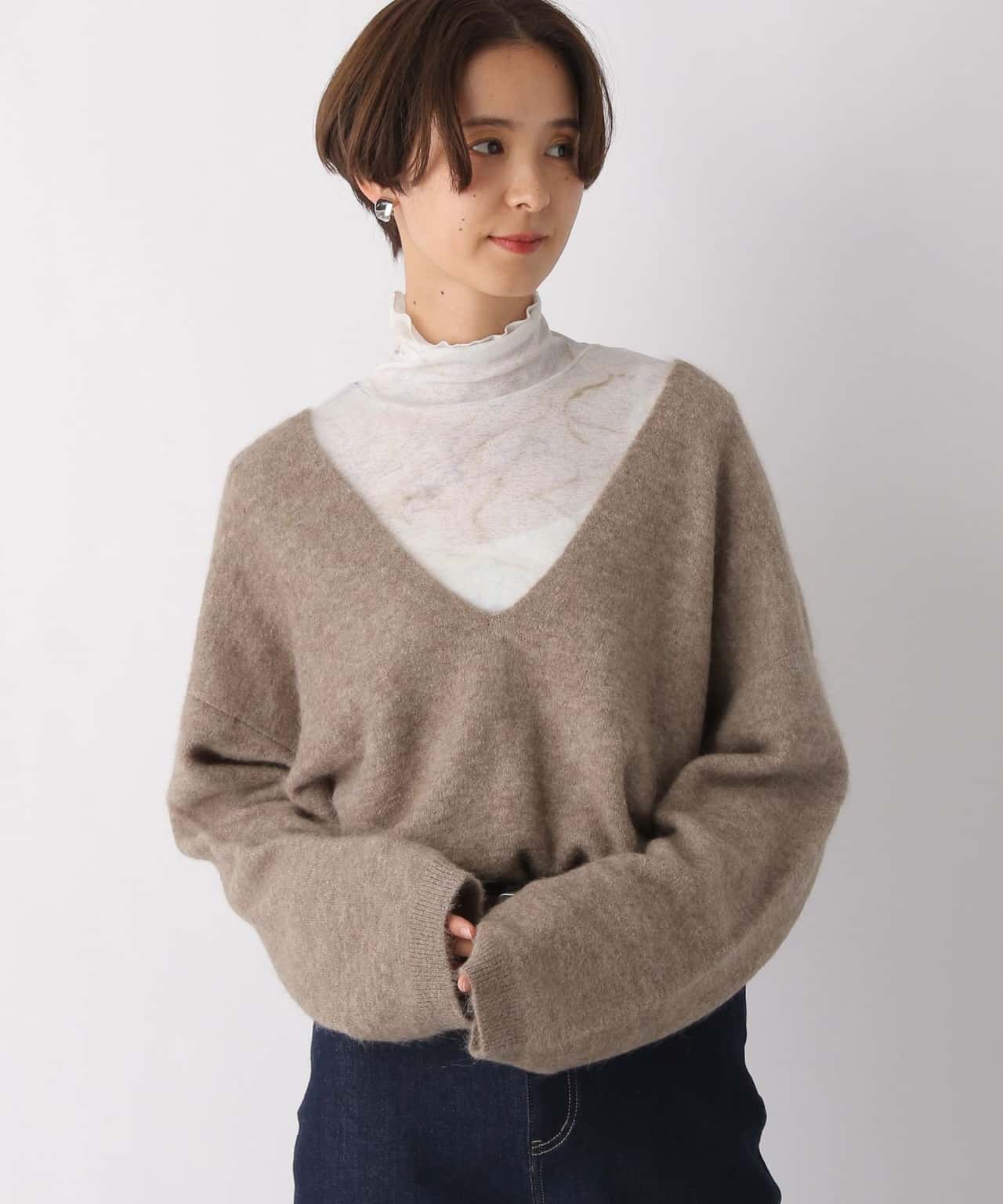 【SALE／50%OFF】LEPSIM (W)7GフカVアルパカコンPO レプシィム トップス ニット イエロー ブラウン グレー【送料無料】
