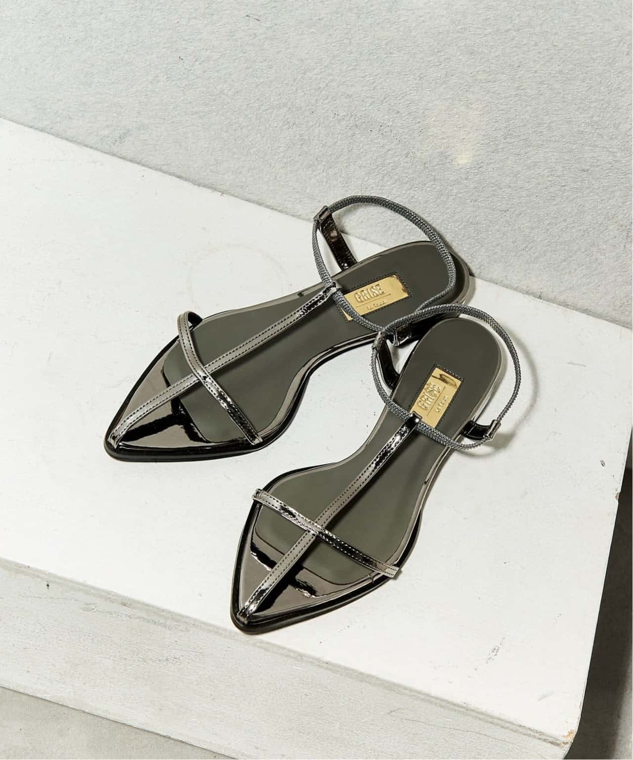 【SALE／30%OFF】LE TALON GRISE ポインテッドクロスストラップフラットサンダル ルタロン シューズ・靴 サンダル ベージュ レッド【送料無料】