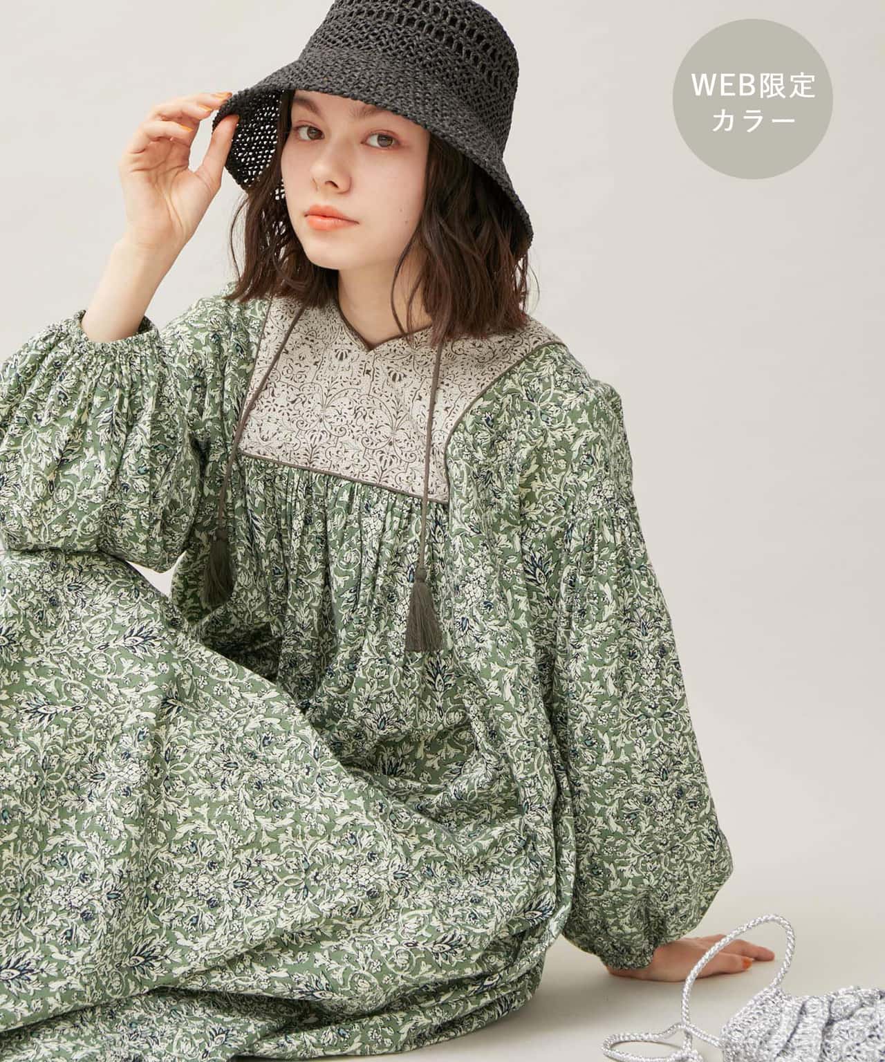 【SALE／50%OFF】ROPE' PICNIC R 【WEB限定カラー:グリーン】INDIAプリントワンピース/リンクコーデ ロペピクニック ワンピース・ドレス ワンピース ブルー グリーン イエロー