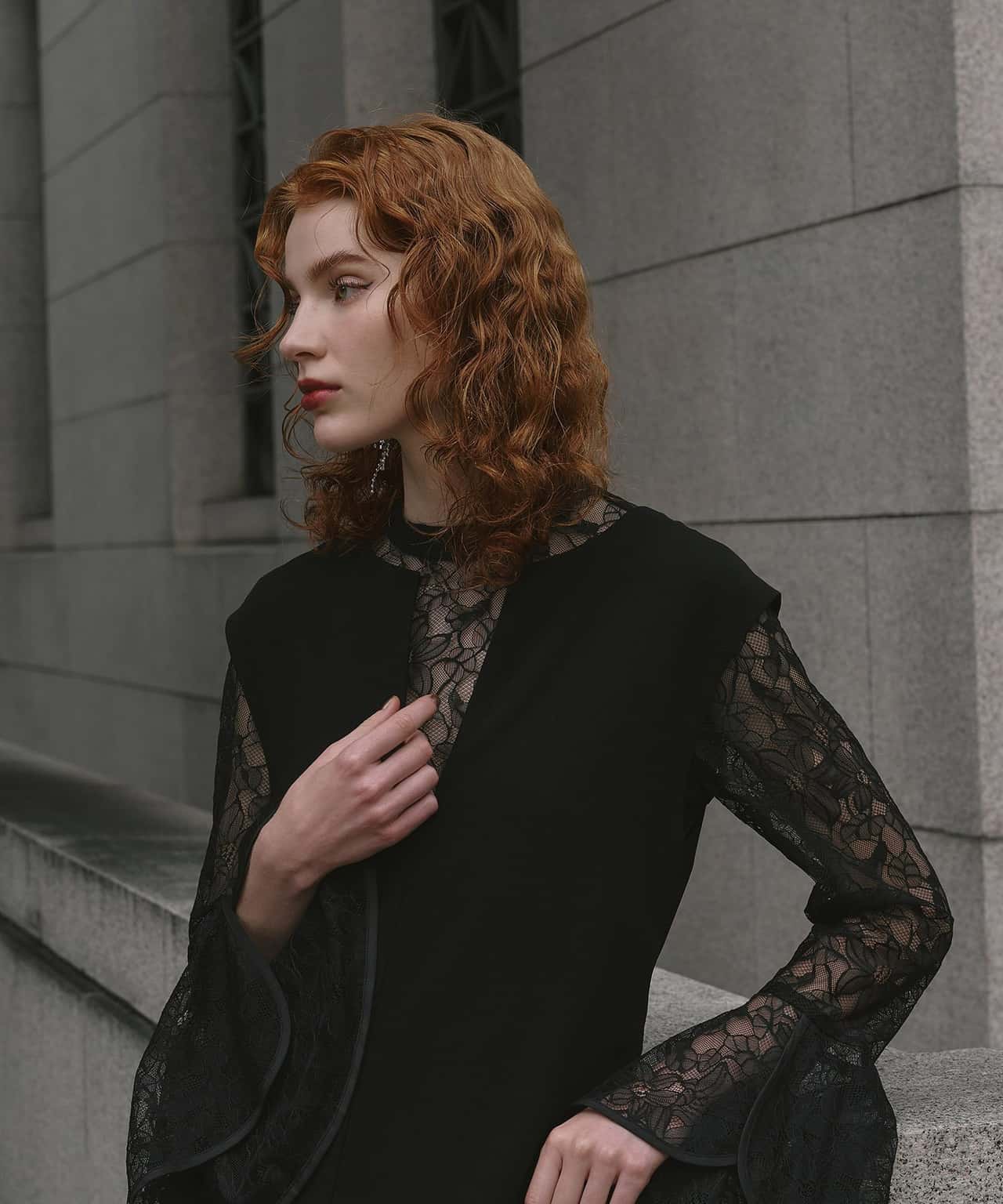 【SALE／30%OFF】ANDRESD 結婚式・二次会対応 ワンピースドレス オケージョン ベルスリーブ スリット アンドレスド ワンピース・ドレス ドレス グリーン ブラック ブラウン【送料無料】