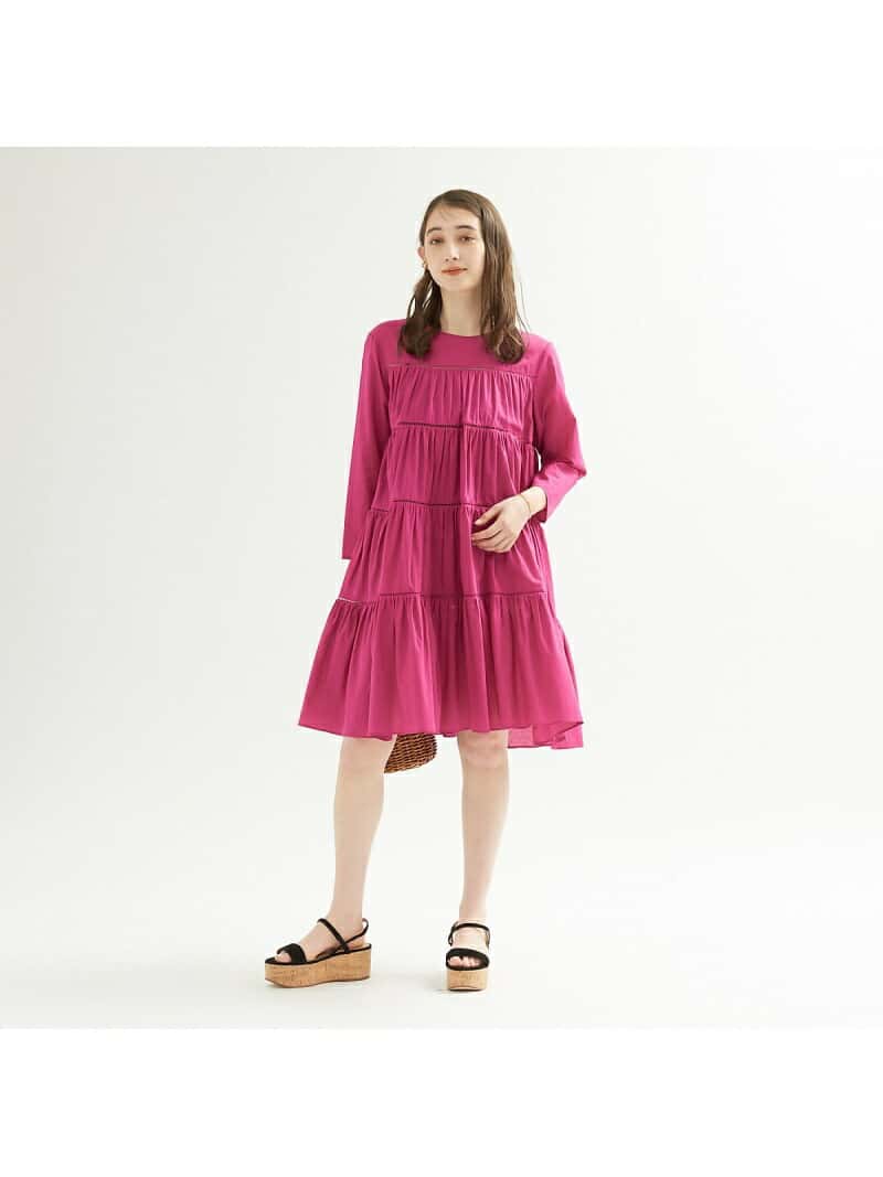 【SALE／20%OFF】Rouge vif la cle ティアードローンミニワンピース ルージュ・ヴィフ ラクレ ワンピース・ドレス シャツワンピース ピンク ホワイト ブラック【送料無料】