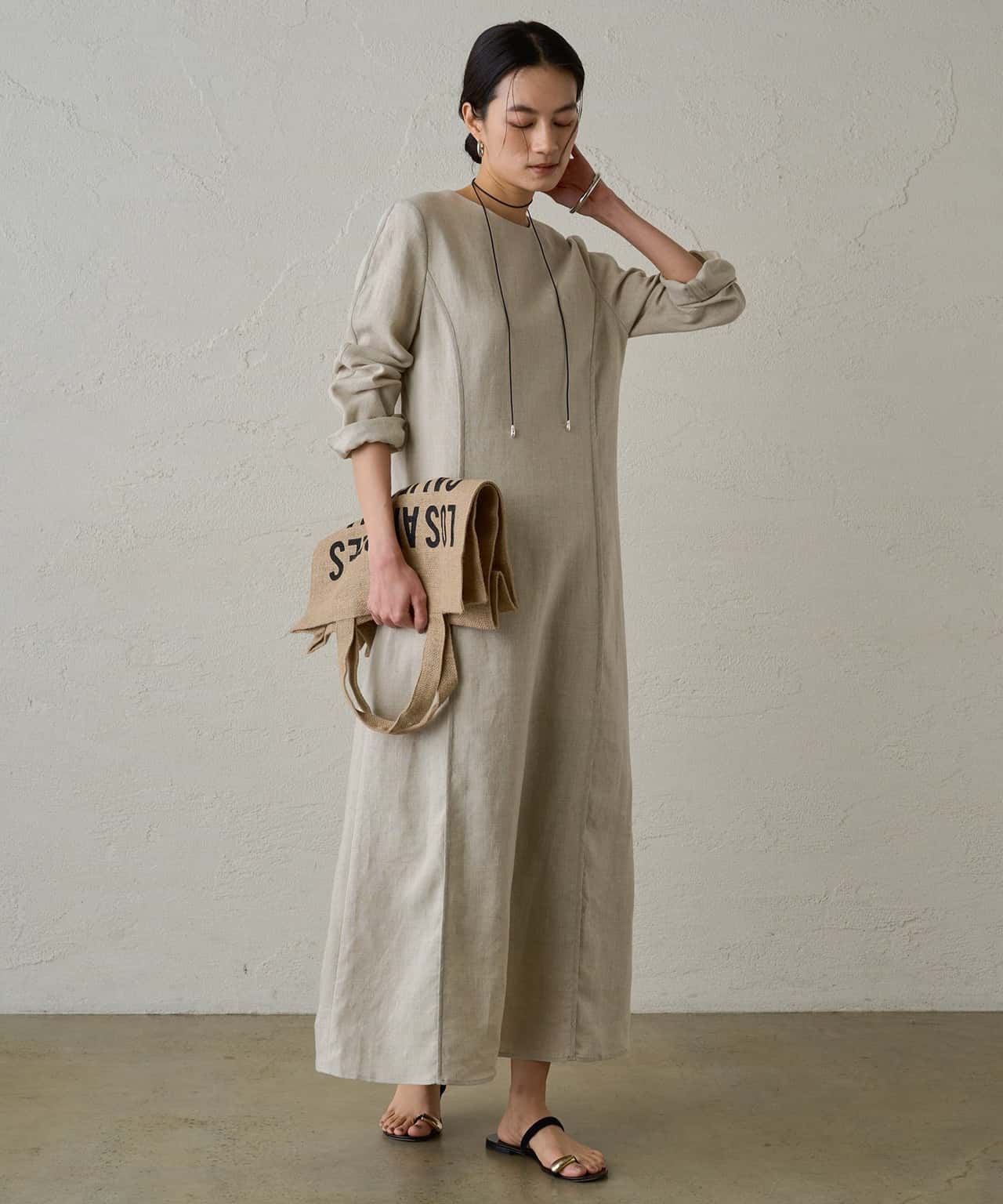【SALE／61%OFF】PAL GROUP OUTLET 【Loungedress】リネンワンピース パル グループ アウトレット ワンピース・ドレス その他のワンピース・ドレス ベージュ ブラック【送料無料】
