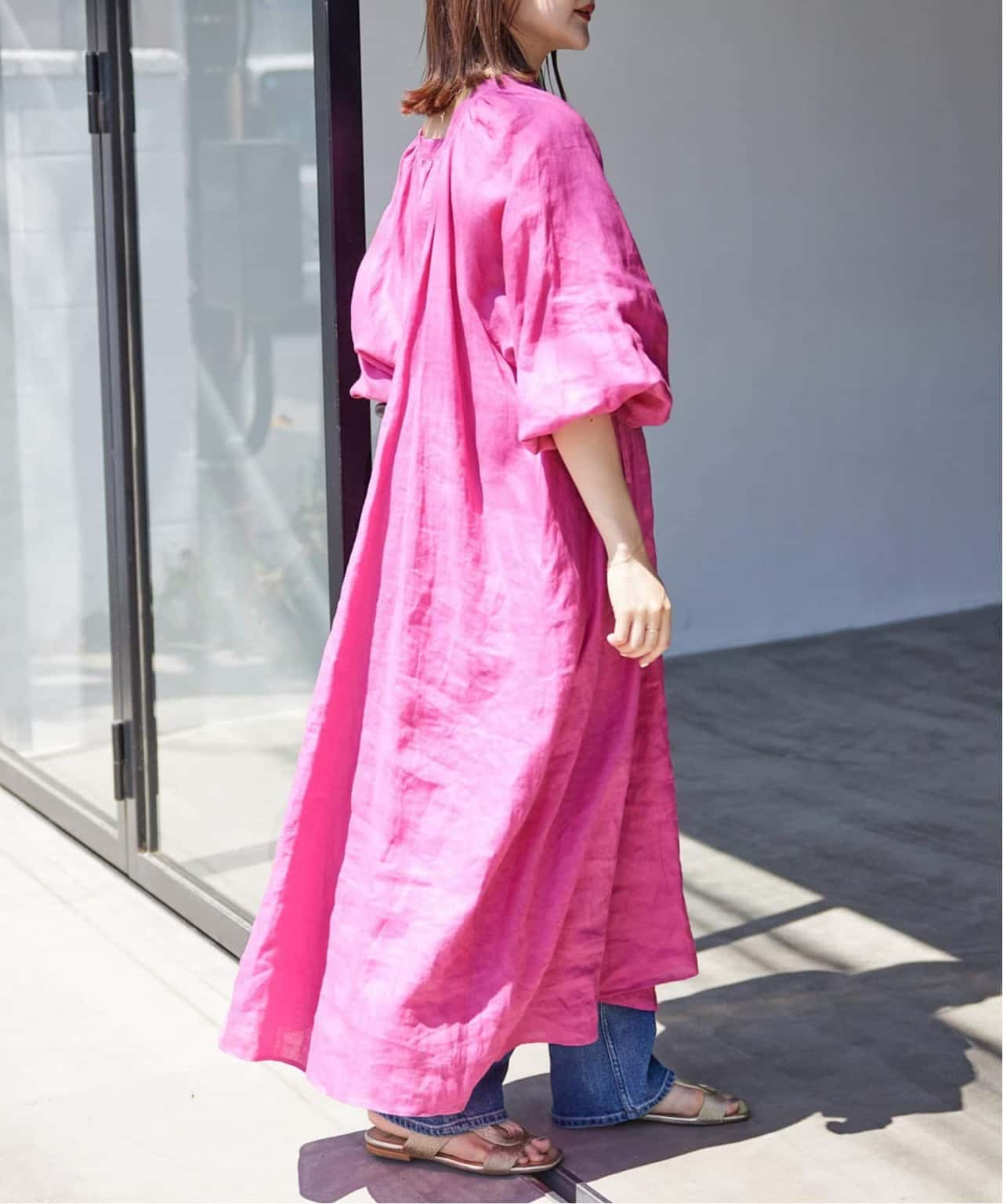【SALE／20%OFF】SLOBE IENA 《追加》ボリュームスリーブリネンワンピース スローブ イエナ ワンピース・ドレス ワンピース ネイビー ピンク イエロー【送料無料】
