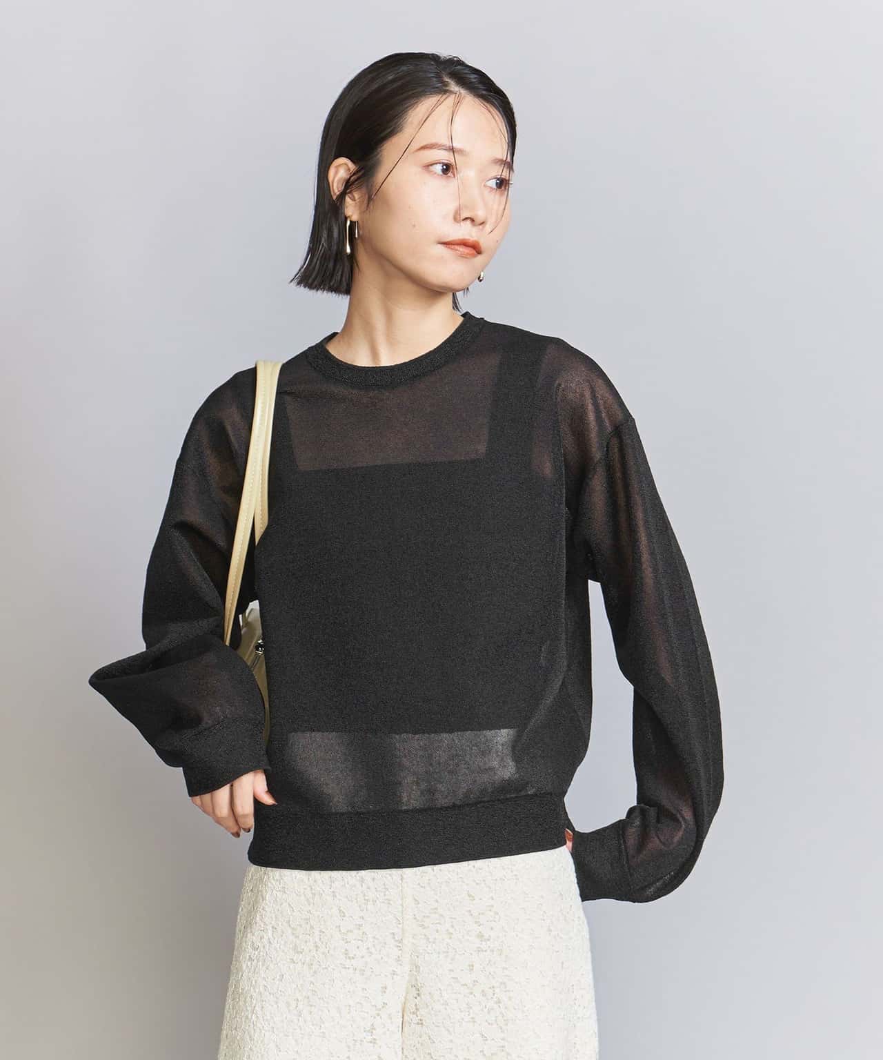【SALE／80%OFF】BEAUTY&YOUTH UNITED ARROWS ナイロン ブライトシアー クルーネック ニット ユナイテッドアローズ アウトレット トップス ニット ブラック イエロー