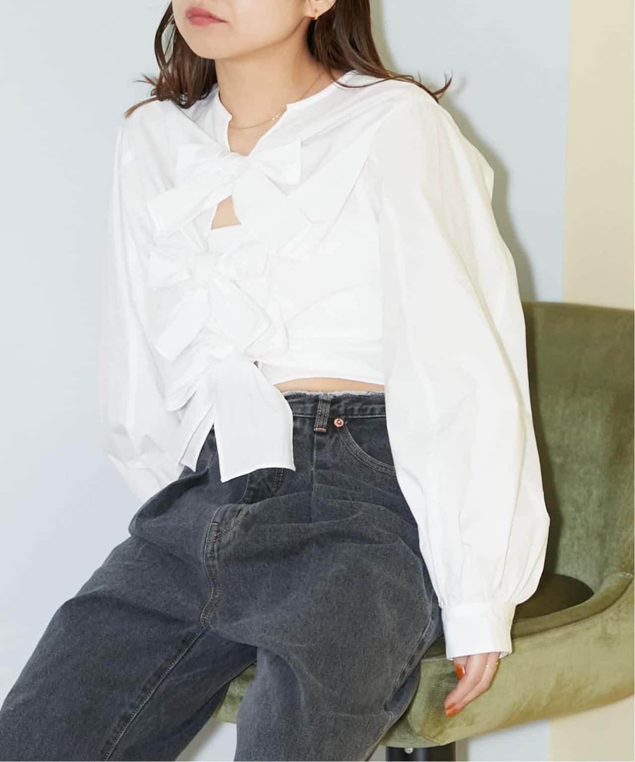 U by SPICK&SPAN ノットノットエアースリーブブラウス 無地 ユーバイスピックアンドスパン トップス シャツ・ブラウス ホワイト【送料無料】