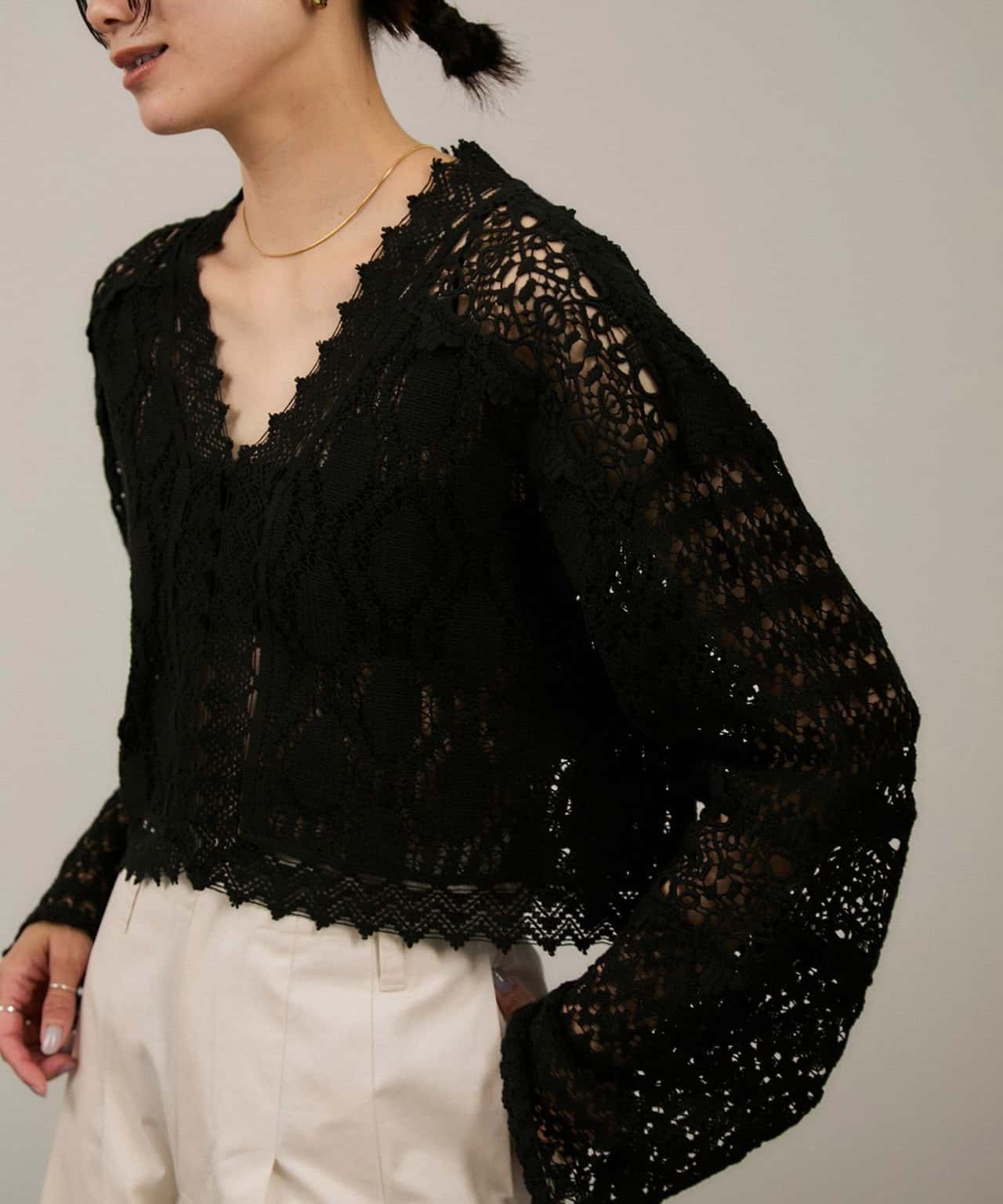 【SALE／50%OFF】SALON adam et rope' 【WEB限定】レースパッチワークボレロ サロン アダム エ ロペ トップス カーディガン ブラック ホワイト【送料無料】