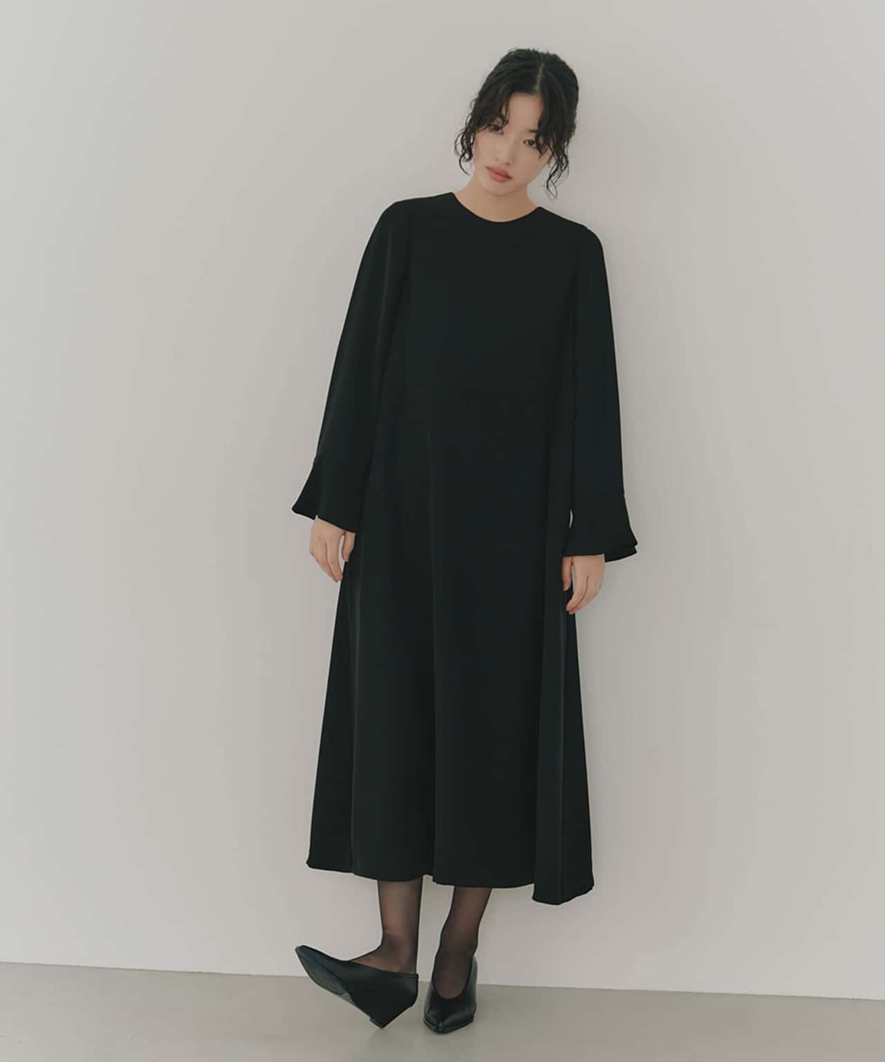 kaene Aラインロングスリーブワンピース｜喪服 入学 卒業 マタニティ可 フォーマル カエン ワンピース・ドレス その他のワンピース・ドレス ブラック【送料無料】