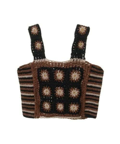 【SALE／75%OFF】Candy Stripper (W)FLOWER CROCHET KINT CAMISOLE キャンディストリッパー トップス キャミソール ブラウン【送料無料】
