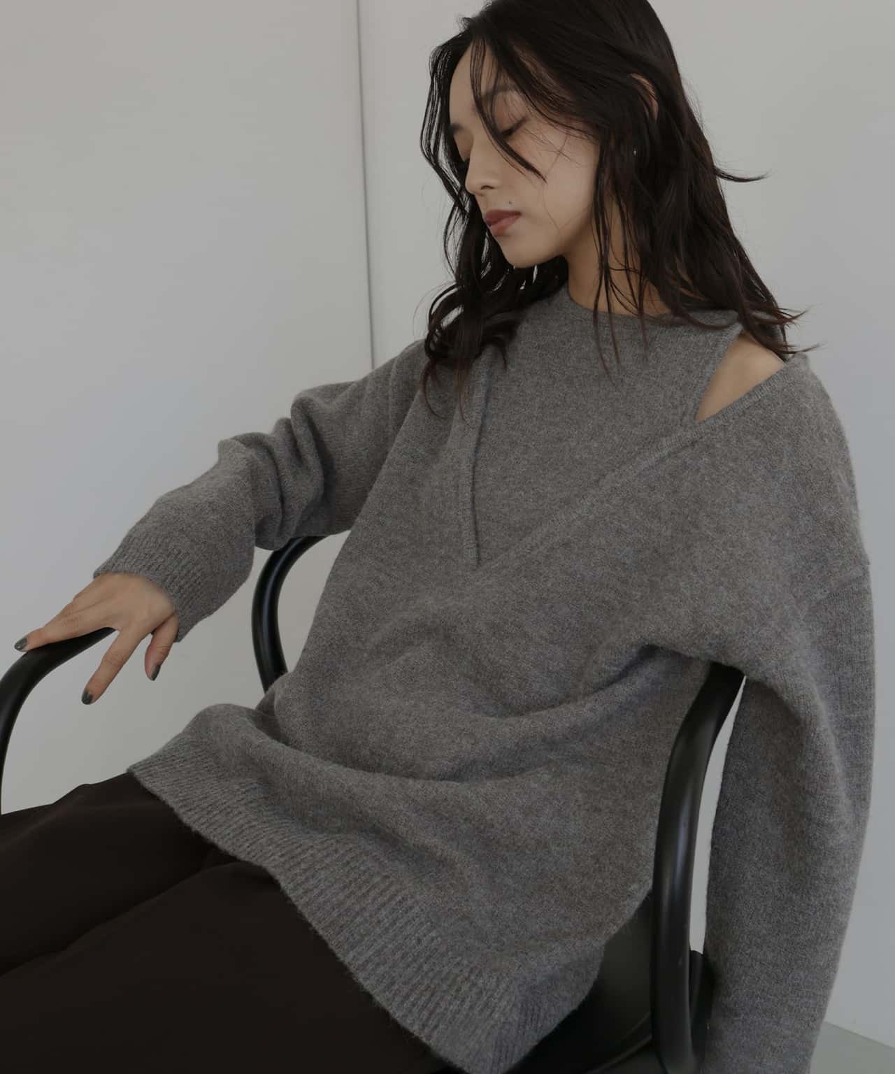 【SALE／30%OFF】hellam レイヤード風Vネックニット へラム トップス ニット グレー ブラウン【送料無料】