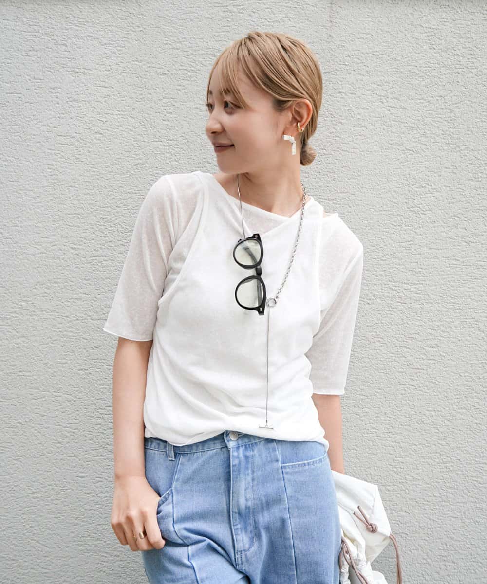 【SALE／40%OFF】Bab 【2点セット】5分袖レイヤードセットシアーカットソー バブ / ブージュルード トップス カットソー・Tシャツ ホワイト ピンク ブルー ブラック