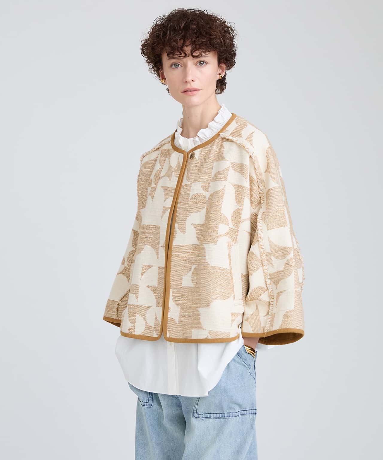 【SALE／70%OFF】HOUSE OF LOTUS ジオメトリックジャカードジャケット ハウス オブ ロータス ジャケット・アウター ノーカラージャケット ベージュ【送料無料】