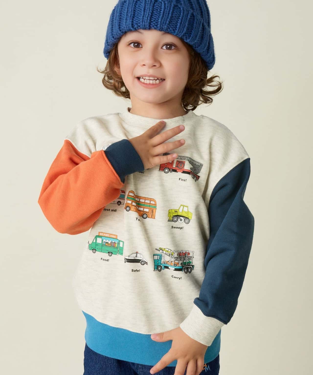 【SALE／50%OFF】BEAMS mini 【秋まで着れる】ワーキングカー スウェット (90~130cm) ビームス ミニ トップス スウェット・トレーナー ブルー グリーン