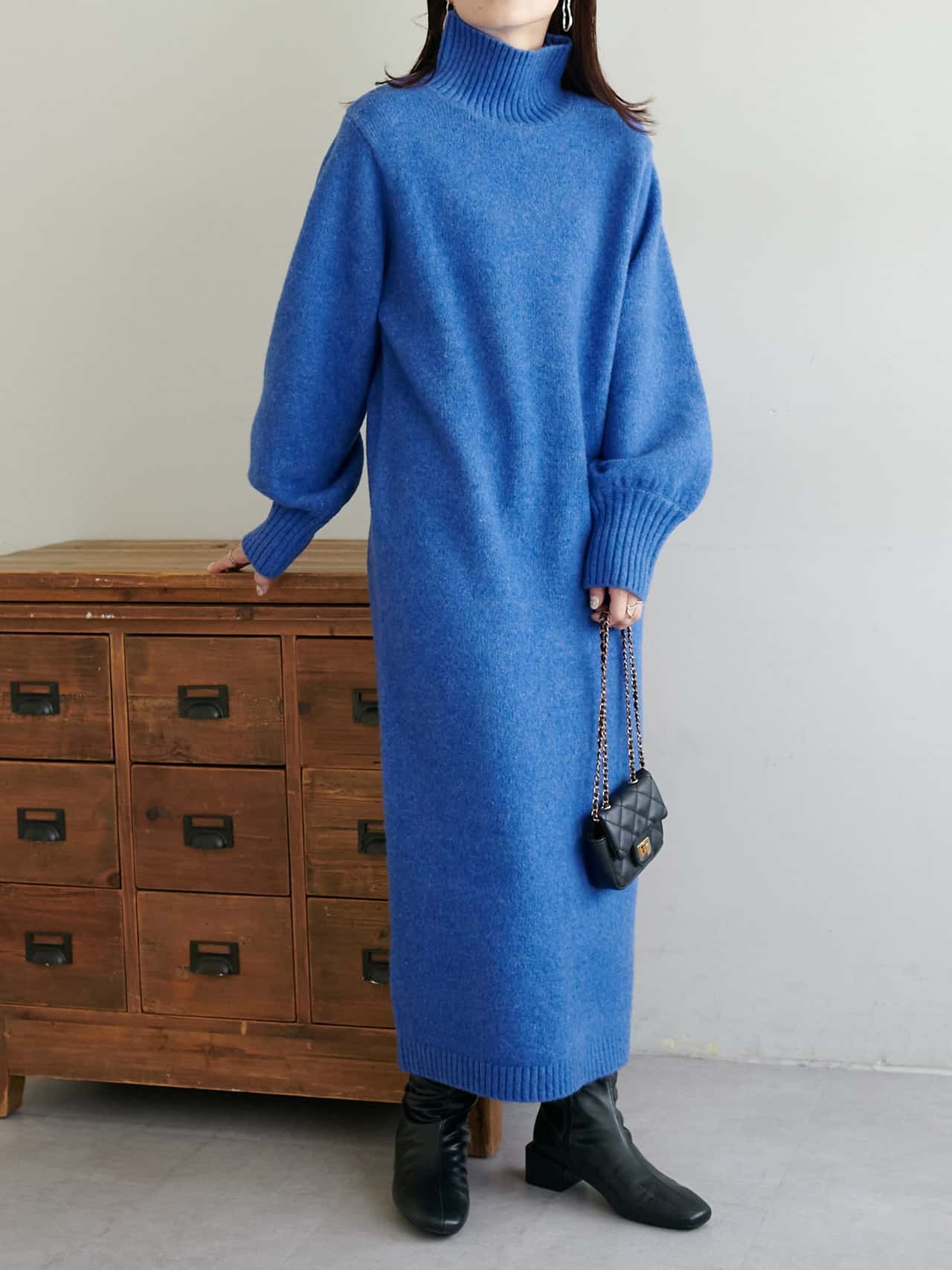 【SALE／25%OFF】Discoat メランジ起毛ハイネックニットワンピース ディスコート ワンピース・ドレス その他のワンピース・ドレス ブルー グレー【送料無料】