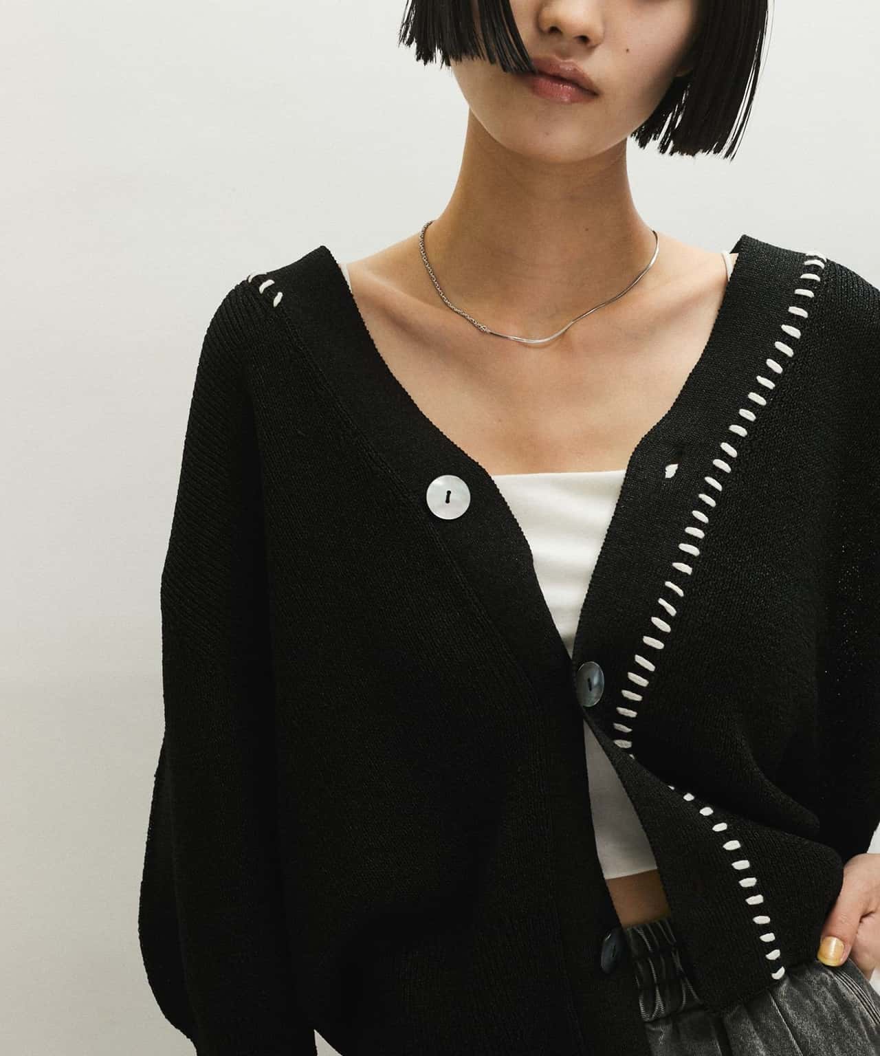 【SALE／60%OFF】ADAM ET ROPE' FEMME ペーパーシルクMIXカーディガン アダムエロペ トップス カーディガン ブラック ホワイト ブルー【送料無料】