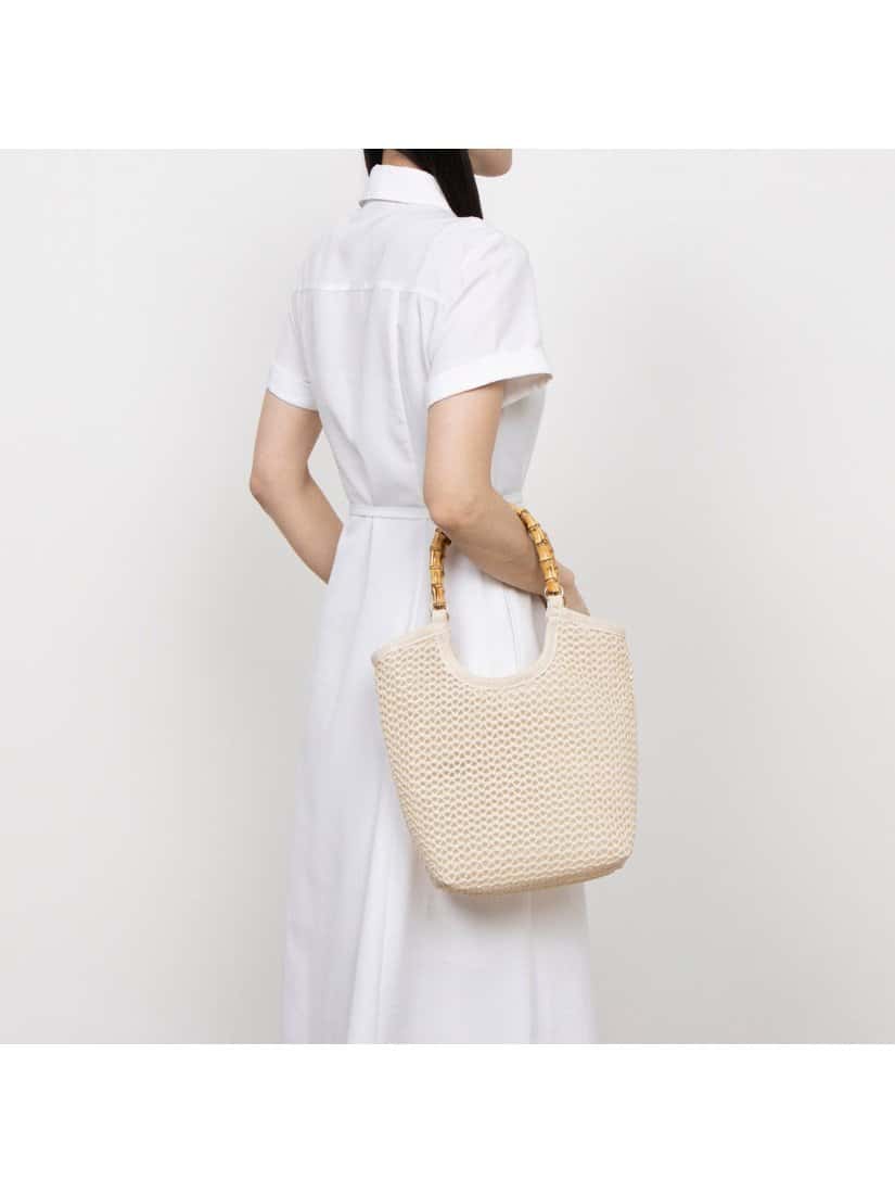 【SALE／50%OFF】cache cache カシュカシュ cachecache / 雑材風バンブーハンドル手提げトート アンビリオン バッグ トートバッグ ブラック【送料無料】