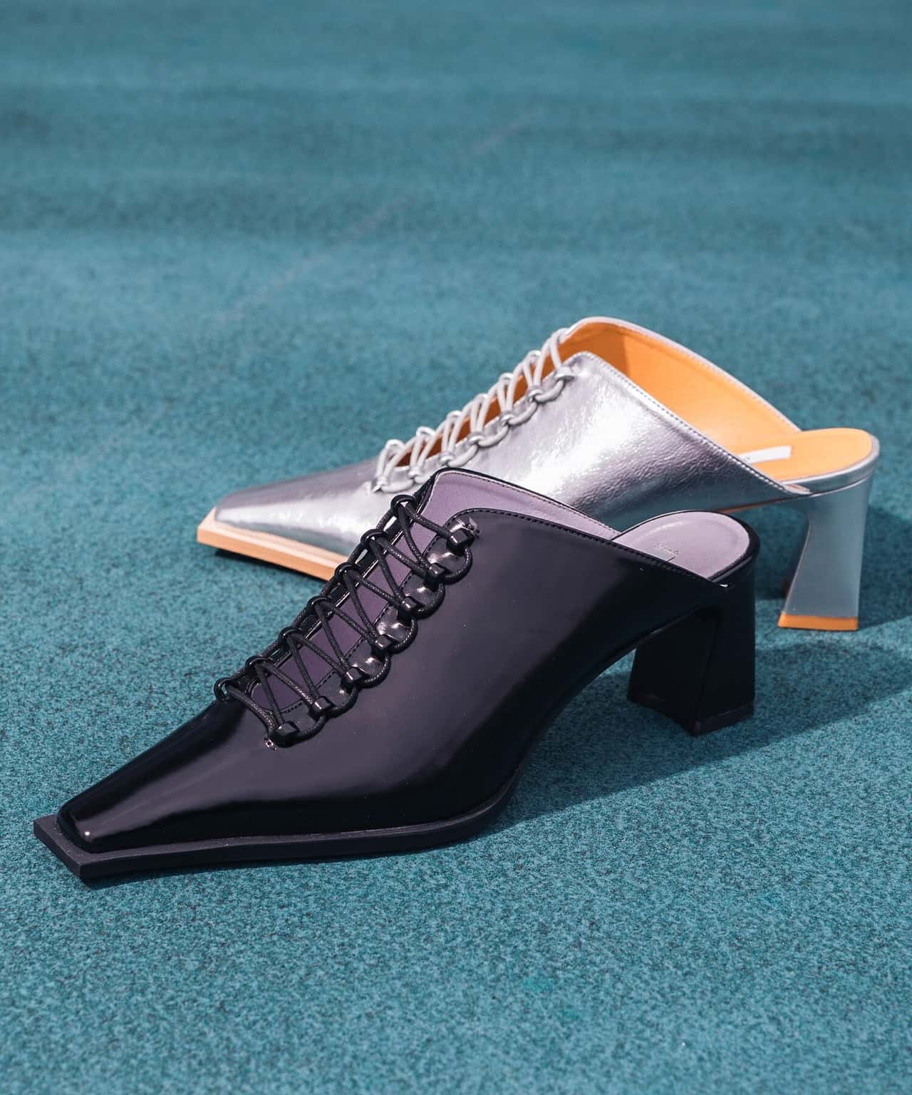 【SALE／66%OFF】EVOL レースアップミュール イーボル シューズ・靴 ミュール シルバー ブラック