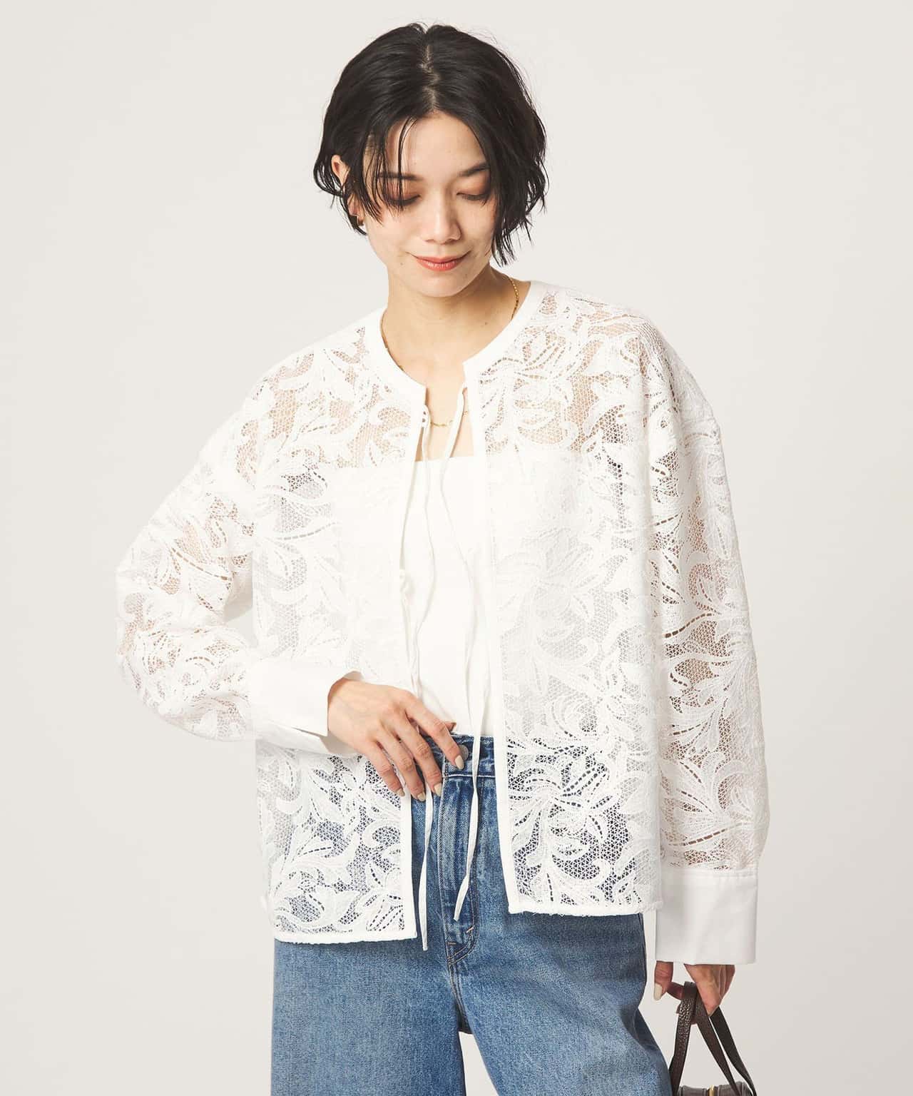 【SALE／50%OFF】UNITED ARROWS green label relaxing レース ハオリ ブラウス ユナイテッドアローズ グリーンレーベルリラクシング トップス シャツ・ブラウス ブラック ホワイト【送料無料】