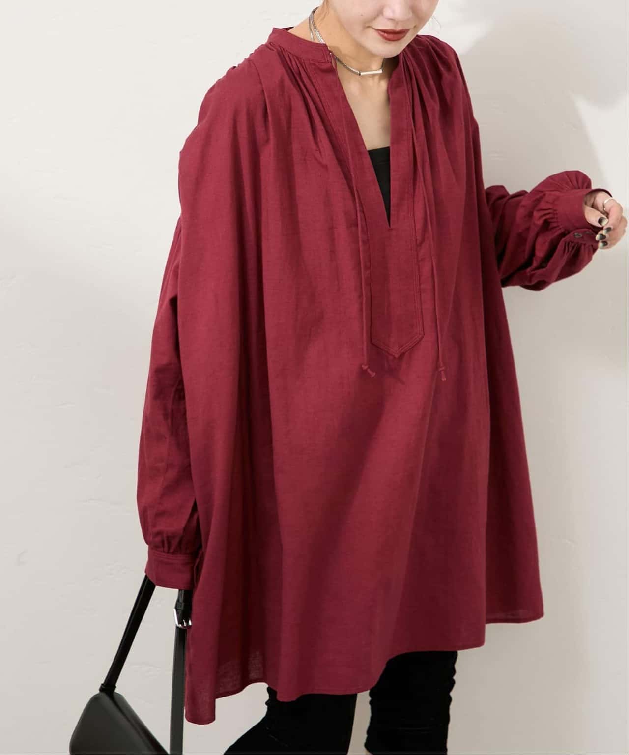 JOURNAL STANDARD リネンコットンピンタックギャザーブラウス ジャーナル スタンダード トップス シャツ・ブラウス ホワイト ブラック ワインレッド【送料無料】