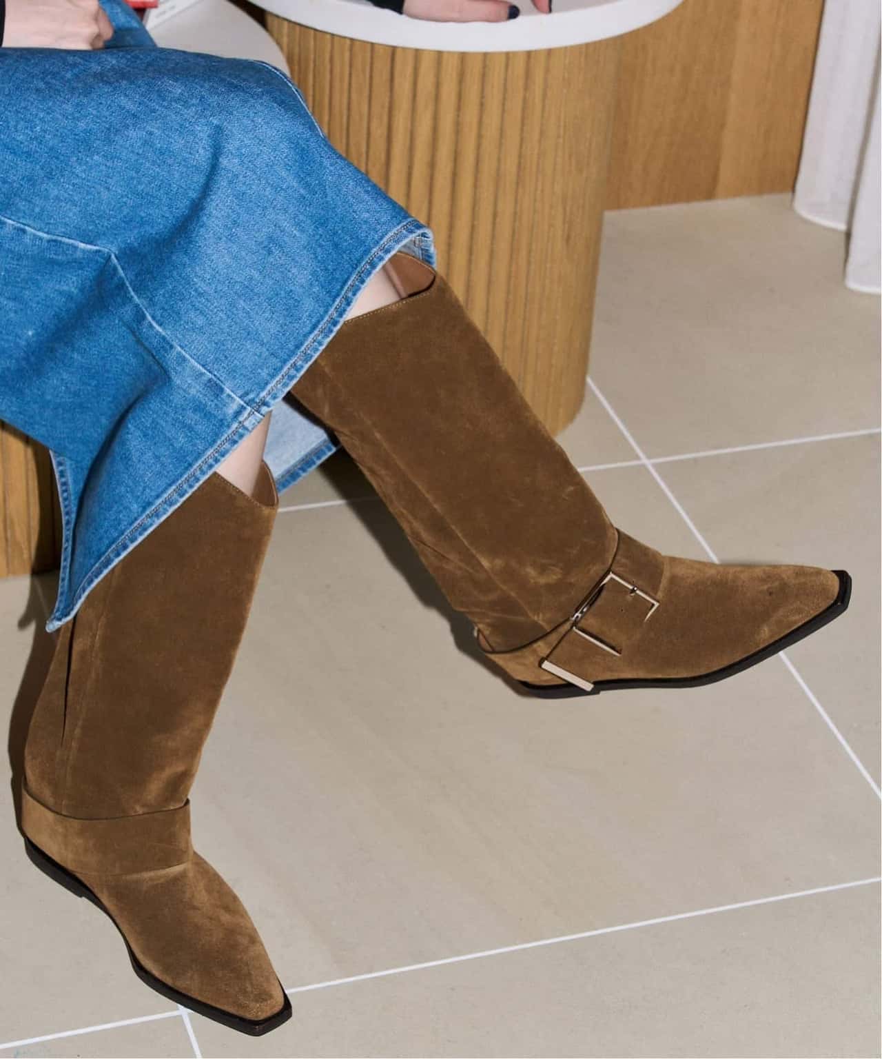 【SALE／30%OFF】GRISE GRISEレザーベルテッドワイドシャフトミドルブーツ ルタロン シューズ・靴 ブーツ ブラック ブラウン【送料無料】