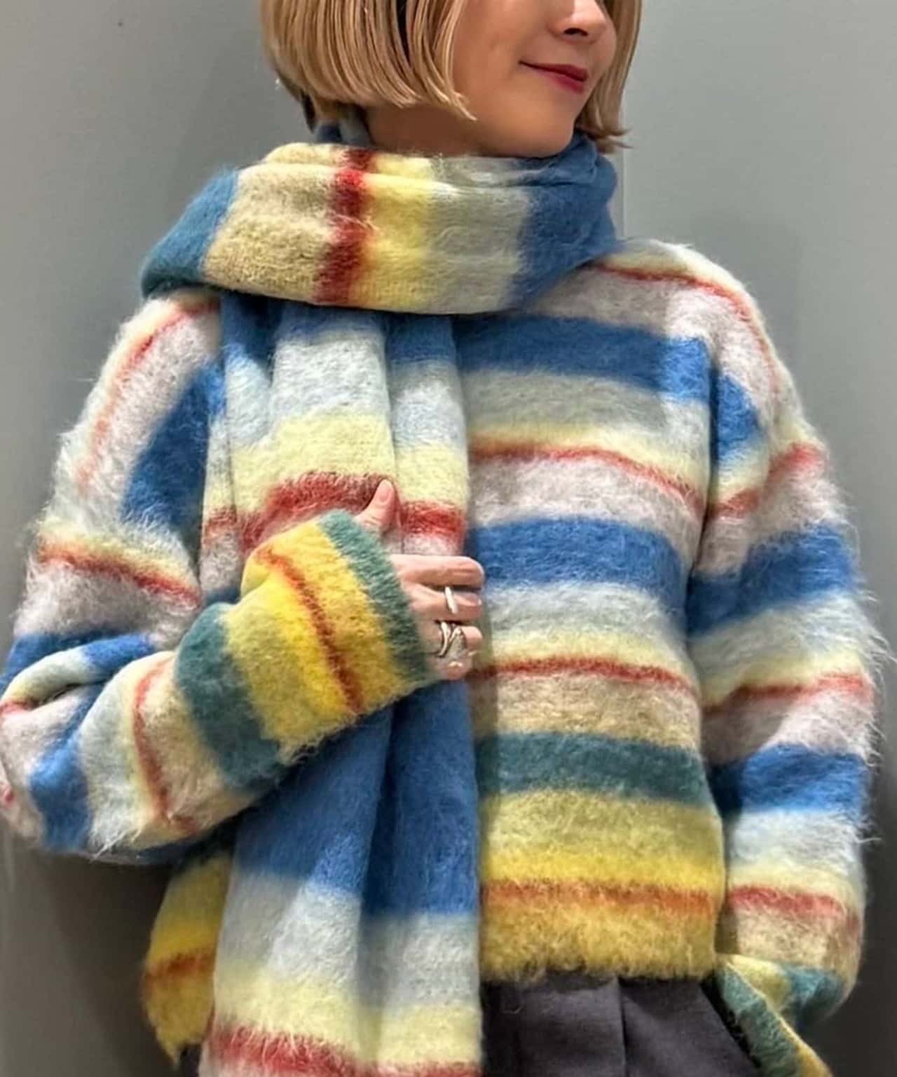 【SALE／50%OFF】MACPHEE ディップダイボーダー クルーネックプルオーバー トゥモローランド トップス ニット ブルー ピンク【送料無料】