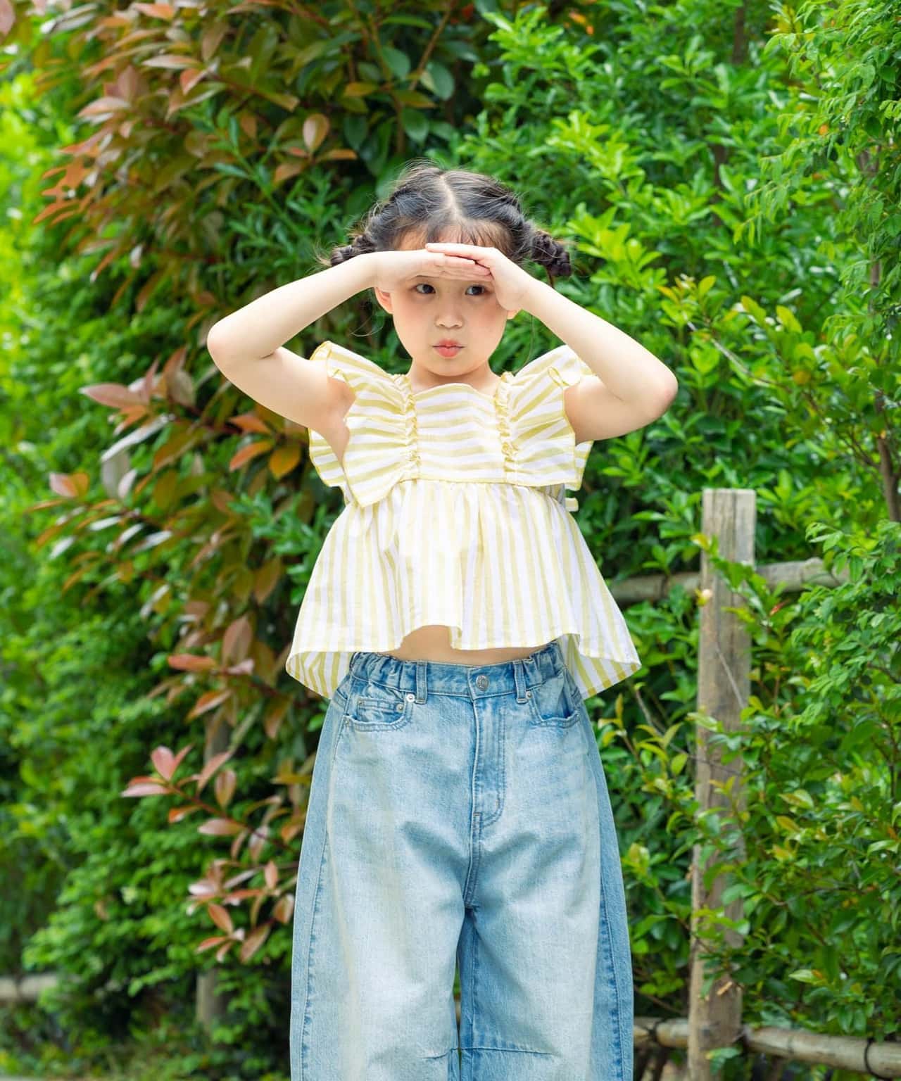 【SALE／20%OFF】LOWRYS FARM ストライプフリルブラウス ローリーズファーム トップス シャツ・ブラウス イエロー ブルー ピンク