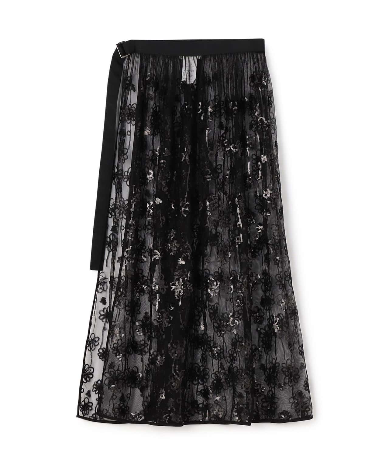 【SALE／70%OFF】MACPHEE メッシュスパンコール ラップスカート トゥモローランド スカート ロング・マキシスカート ブラック イエロー【送料無料】