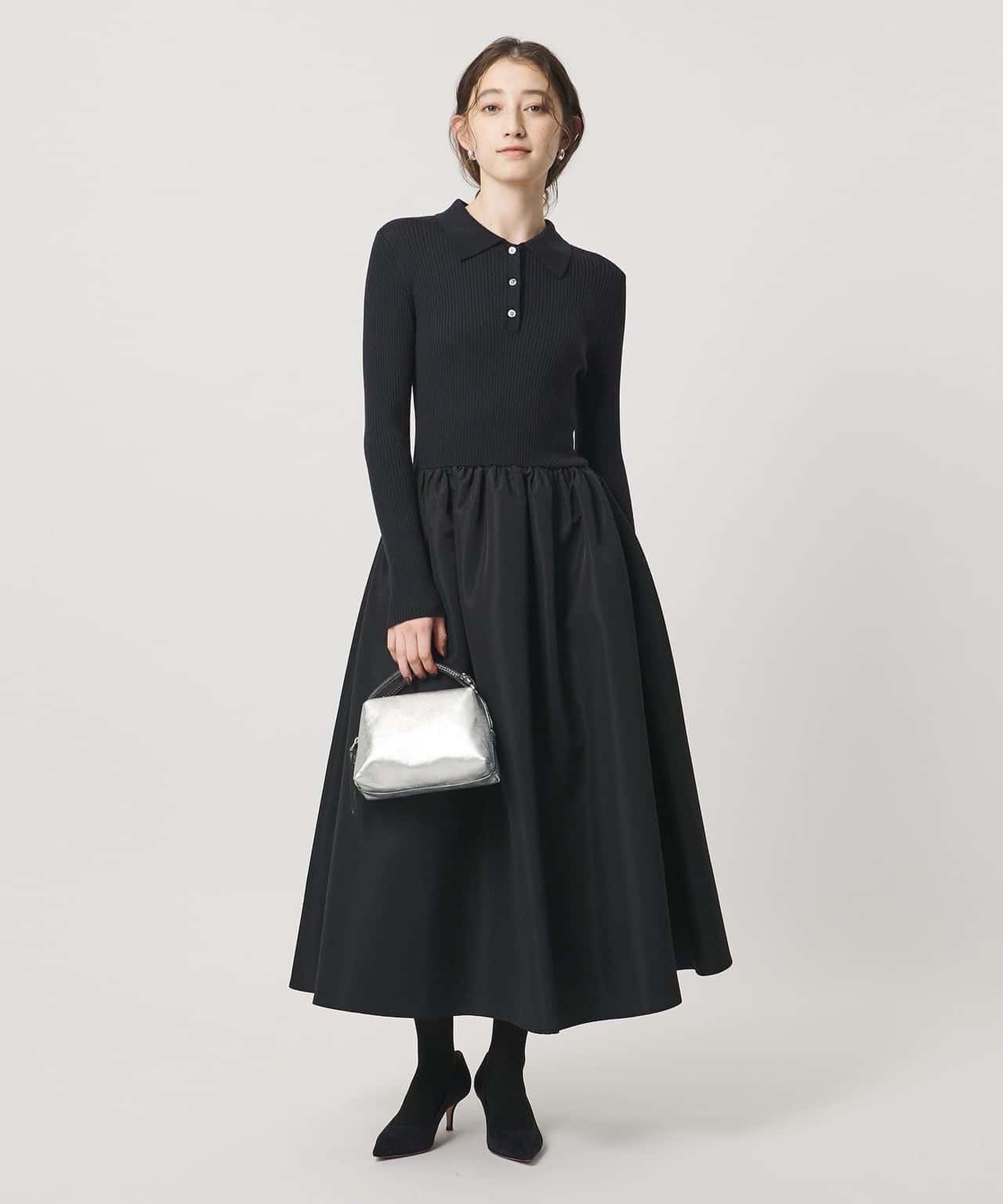 UNITED ARROWS フィット & フレア ポロワンピース ユナイテッドアローズ ワンピース・ドレス ワンピース ネイビー ブラック【送料無料】