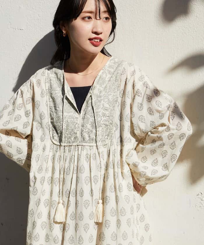 【SALE／35%OFF】FREAK'S STORE インド 花柄 プリント フロント キルティング ワンピース【WEB限定】 24SS フリークスストア ワンピース・ドレス ワンピース オレンジ パープル ブラウン ブラック【送料無料】