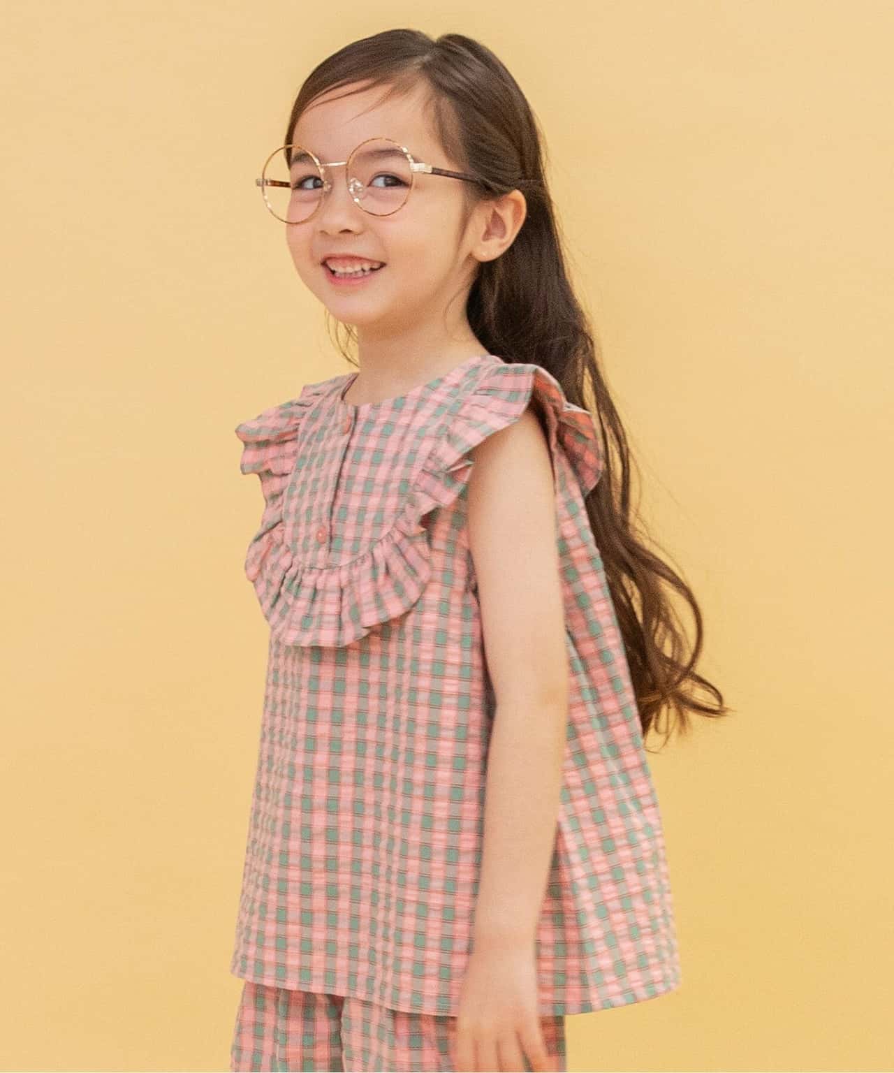 【SALE／50%OFF】BREEZE WEB限定 チェックフリルチュニック エフオーオンラインストア ワンピース・ドレス チュニック ピンク ブルー イエロー