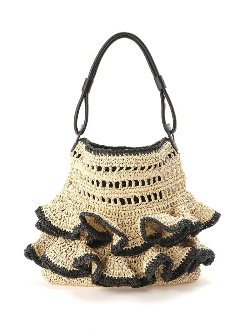 【SALE／30%OFF】kakatoo (L)カカトゥ kakatoo / ペーパー手編みラッフルワンショルダー アンビリオン バッグ かごバッグ グリーン ベージュ【送料無料】