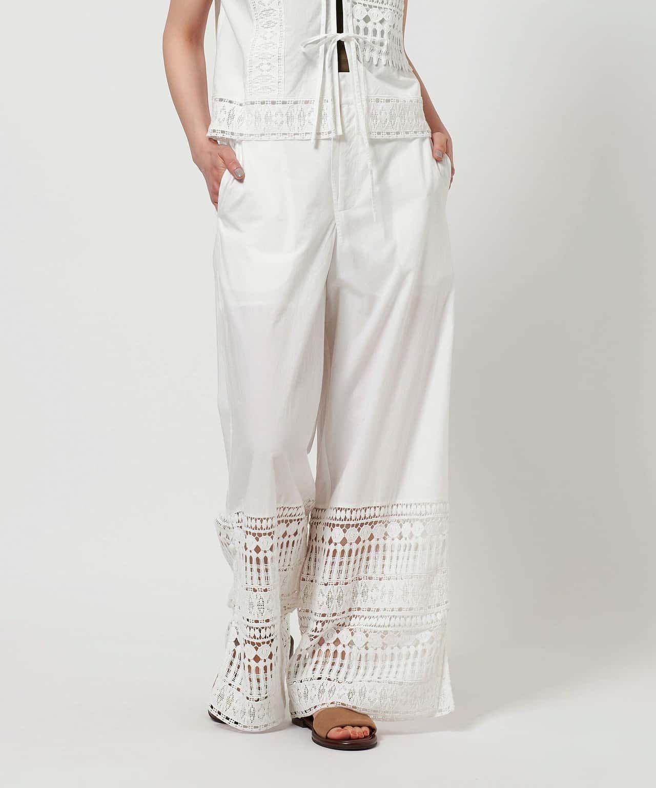 【SALE／70%OFF】BEAUTY&YOUTH UNITED ARROWS 【別注】＜ne Quittez pas＞レース ロングパンツ ユナイテッドアローズ アウトレット パンツ その他のパンツ ホワイト【送料無料】