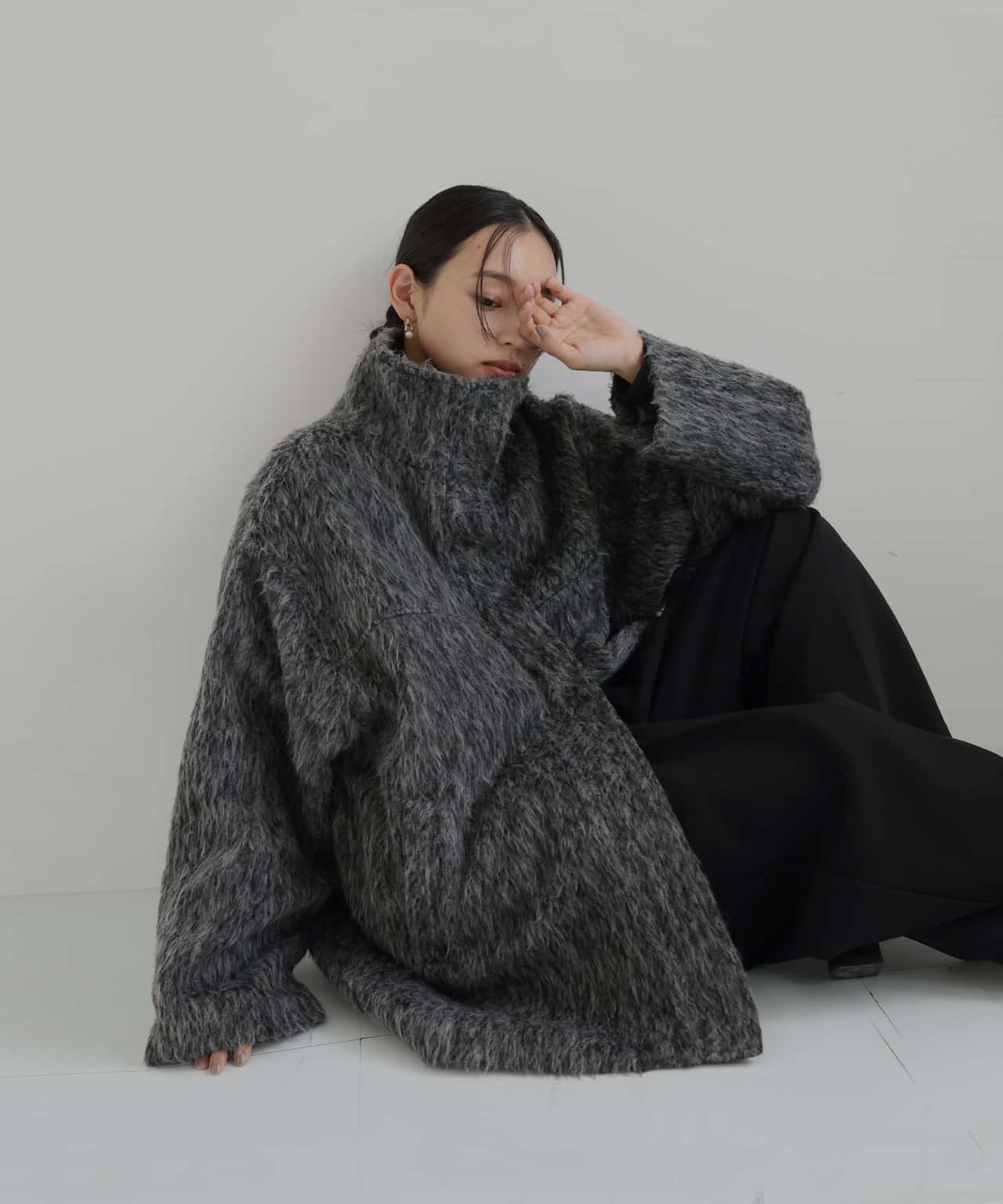 【SALE／10%OFF】hellam シャギースタンドカラーコート へラム ジャケット・アウター ステンカラーコート グレー ブラウン ホワイト カーキグリーン イエロー【送料無料】