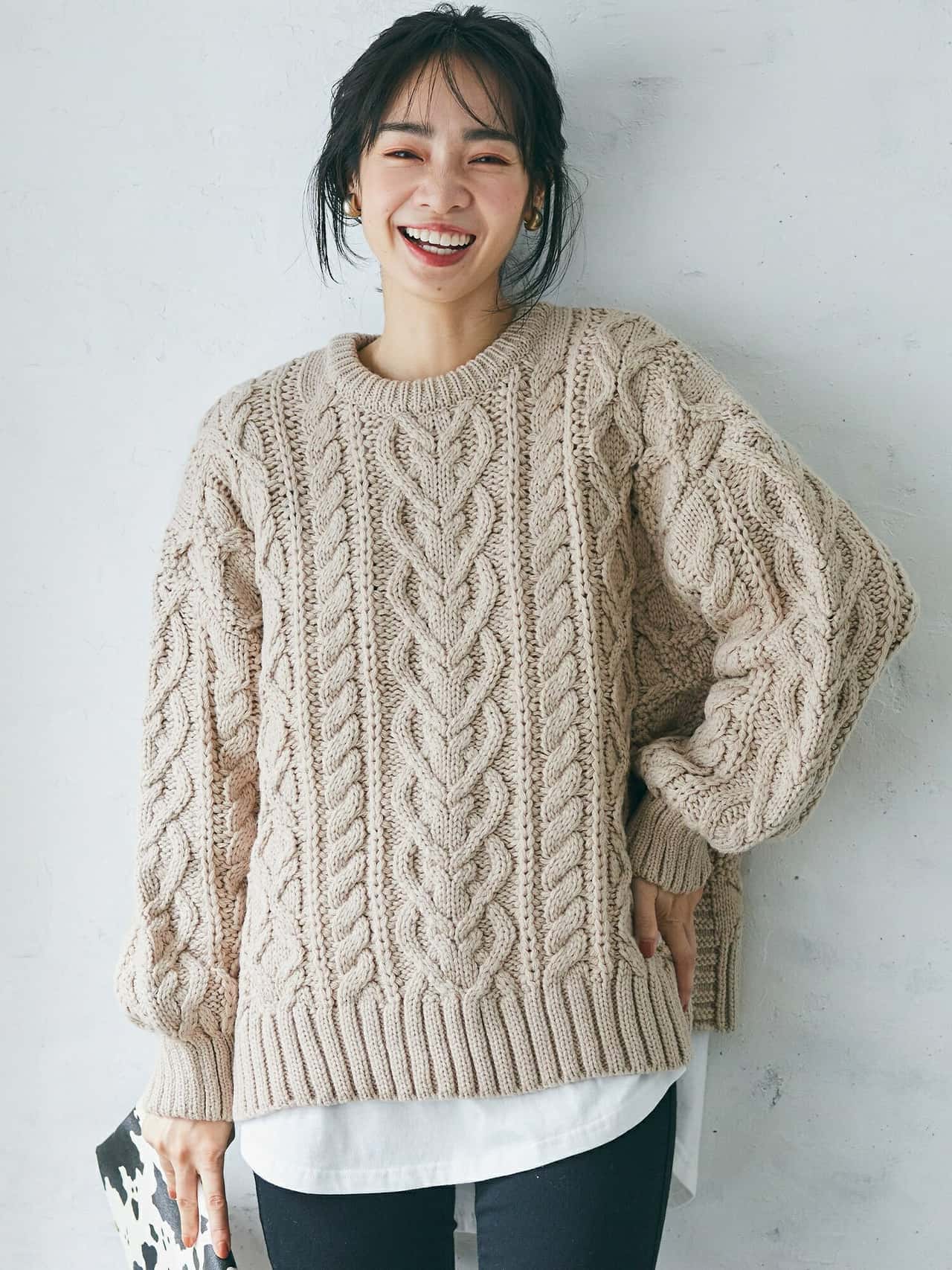 【SALE／75%OFF】coca ウールミックスローゲージケーブルニット コカ トップス ニット ネイビー グレー