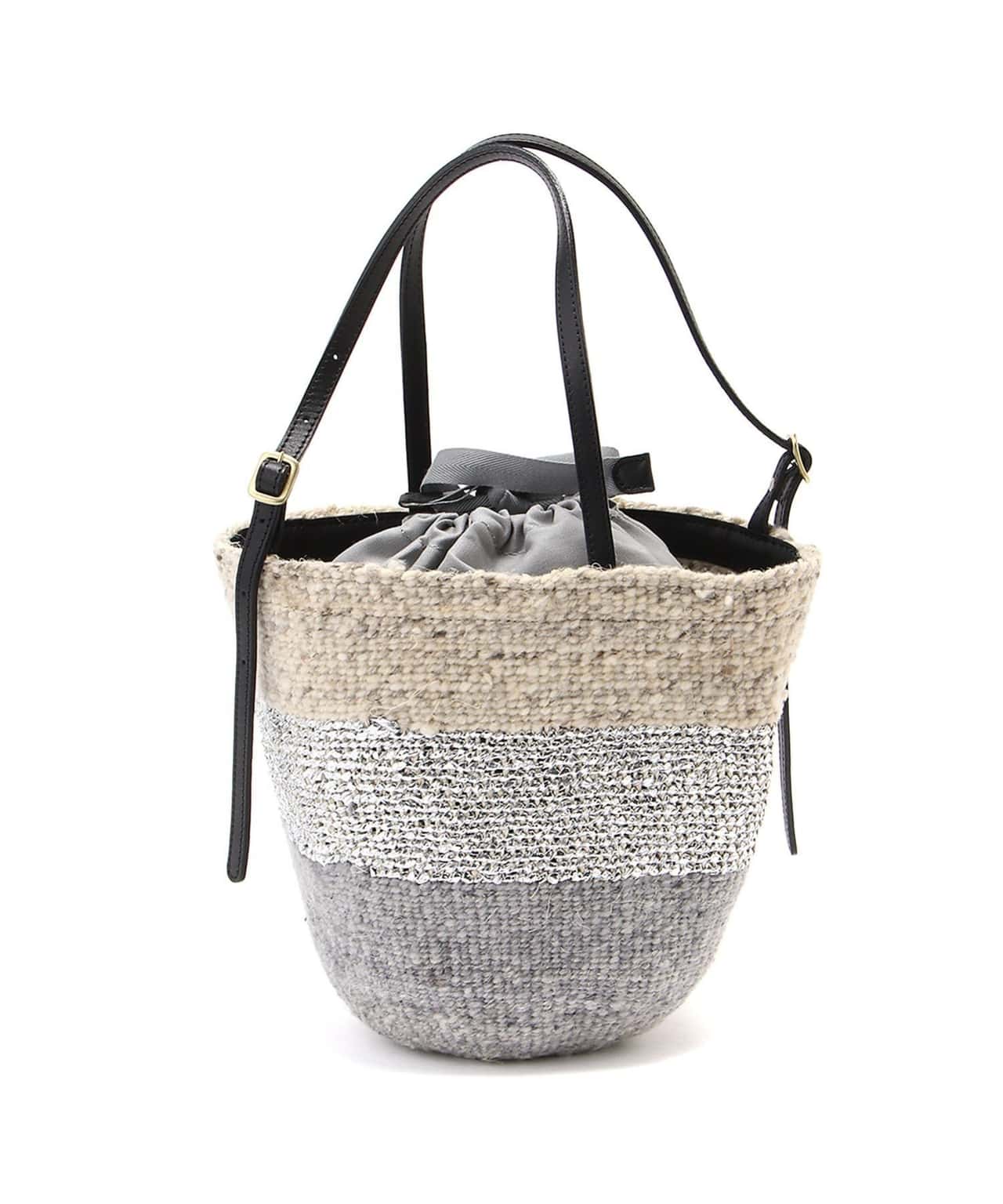 【SALE／70%OFF】perche (L)ペルケ perche / 牛革付属ボーダー羊毛カゴバック アンビリオン バッグ かごバッグ ブラック シルバー【送料無料】
