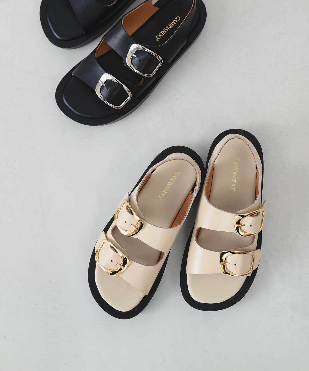 【SALE／30%OFF】Demi-Luxe BEAMS 【6/25新規値下げ】CAMINANDO / ダブルバックル サンダル デミルクス ビームス シューズ・靴 サンダル ブラック ゴールド【送料無料】