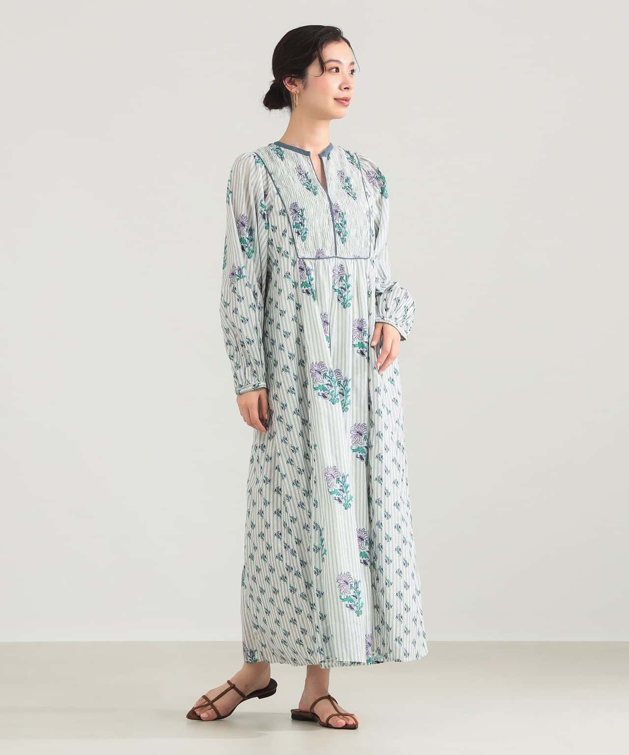 【SALE／30%OFF】Demi-Luxe BEAMS 【7/16 新規値下げ】ne Quittez pas / コットンジャカード リリープリント シャーリング ワンピース 26SS デミルクス ビームス ワンピース・ドレス その他のワンピース・ドレス グリーン【送料無料】
