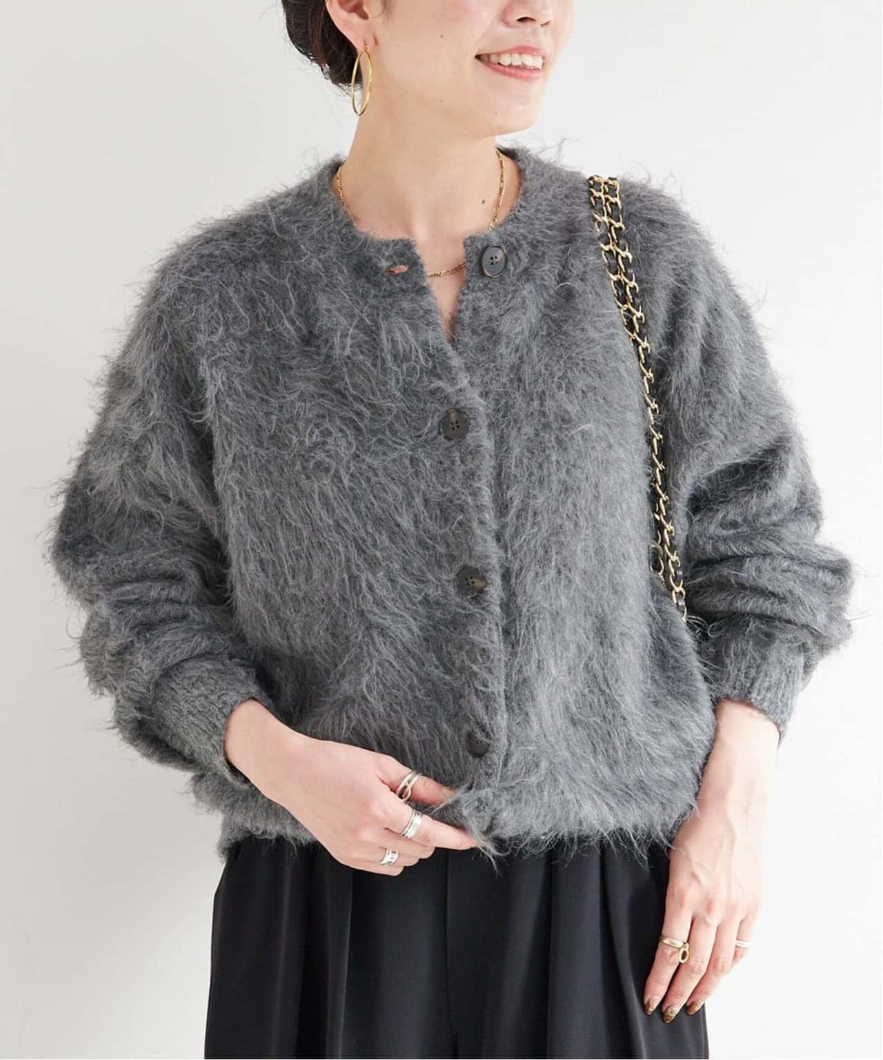 【SALE／30%OFF】B.C STOCK 《追加》シャギークルーニットカーディガン ベーセーストック トップス カーディガン イエロー ピンク グレー【送料無料】