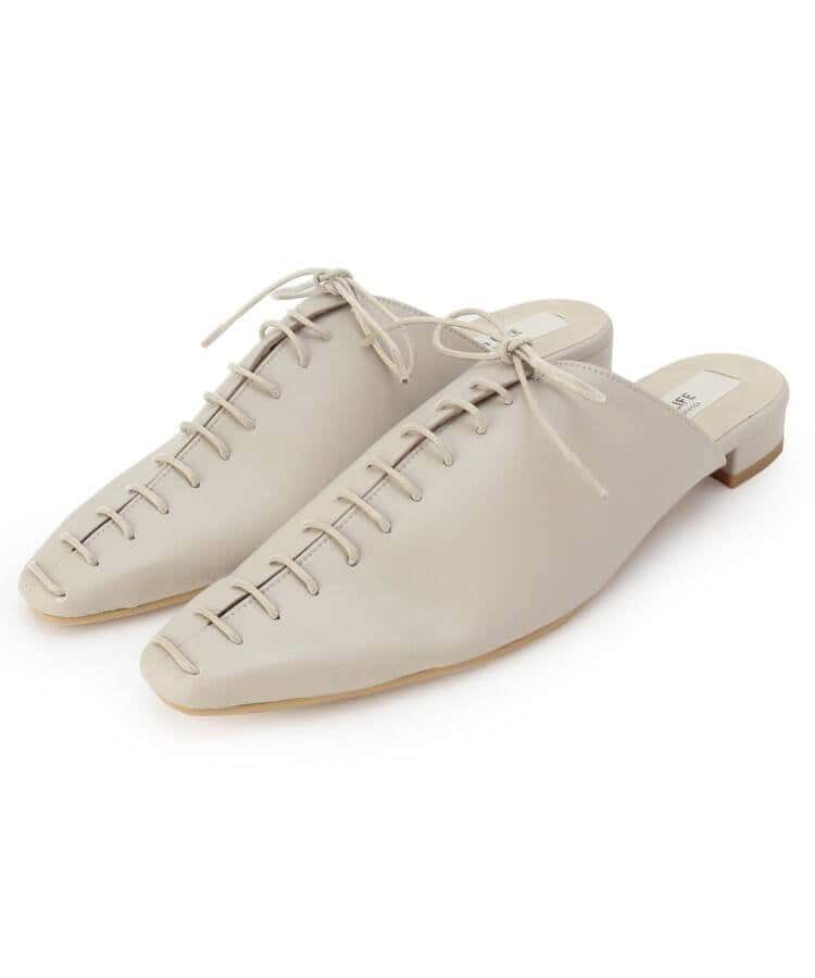 【SALE／50%OFF】ESPERANZA 【In LIFE】レースアップスクエアスリッポン エスペランサ シューズ・靴 パンプス ホワイト ブラック