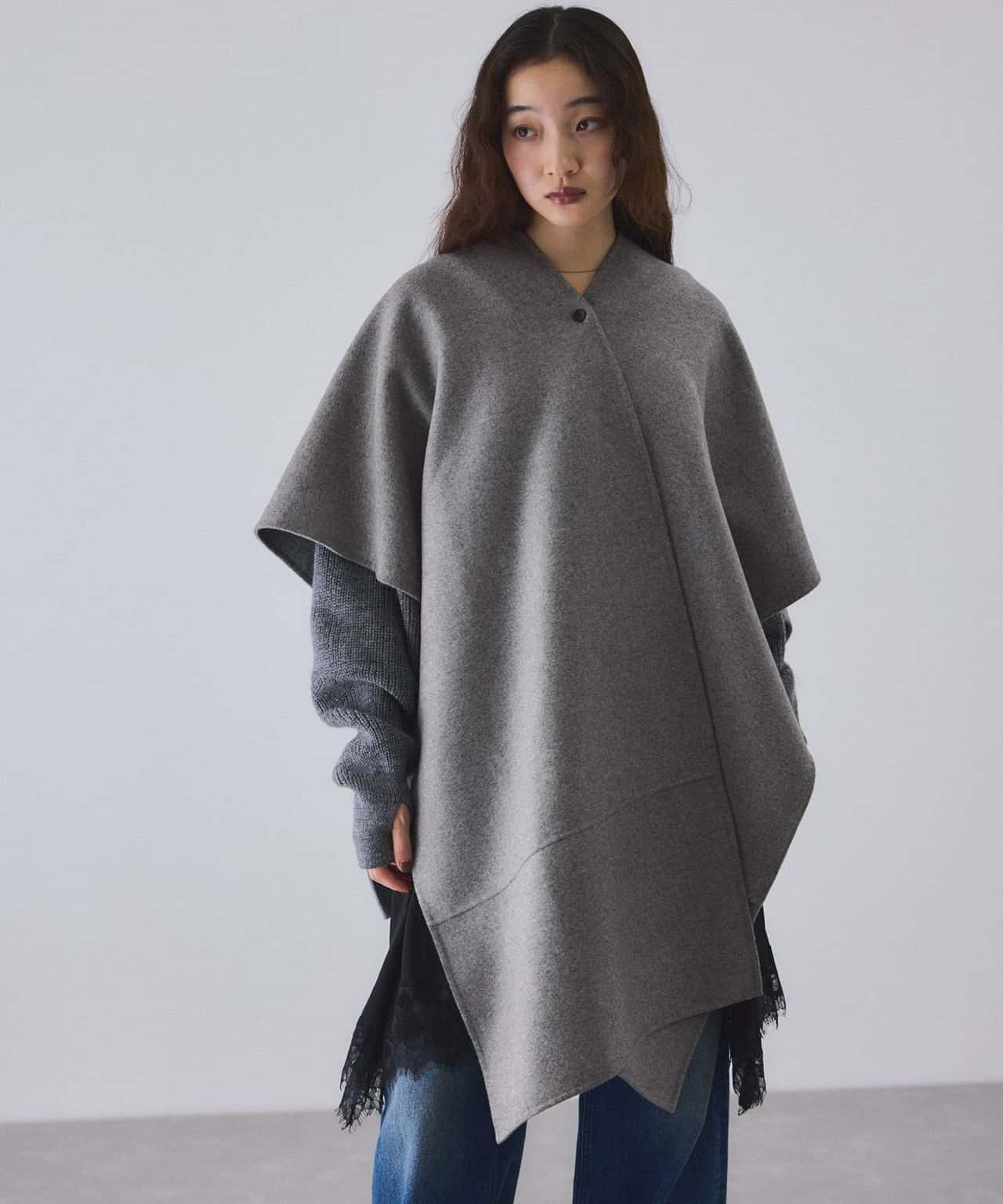 【SALE／50%OFF】ADAM ET ROPE' FEMME カシミアブレンドポンチョストール アダムエロペ ファッション雑貨 マフラー・ストール・ネックウォーマー グレー ベージュ【送料無料】