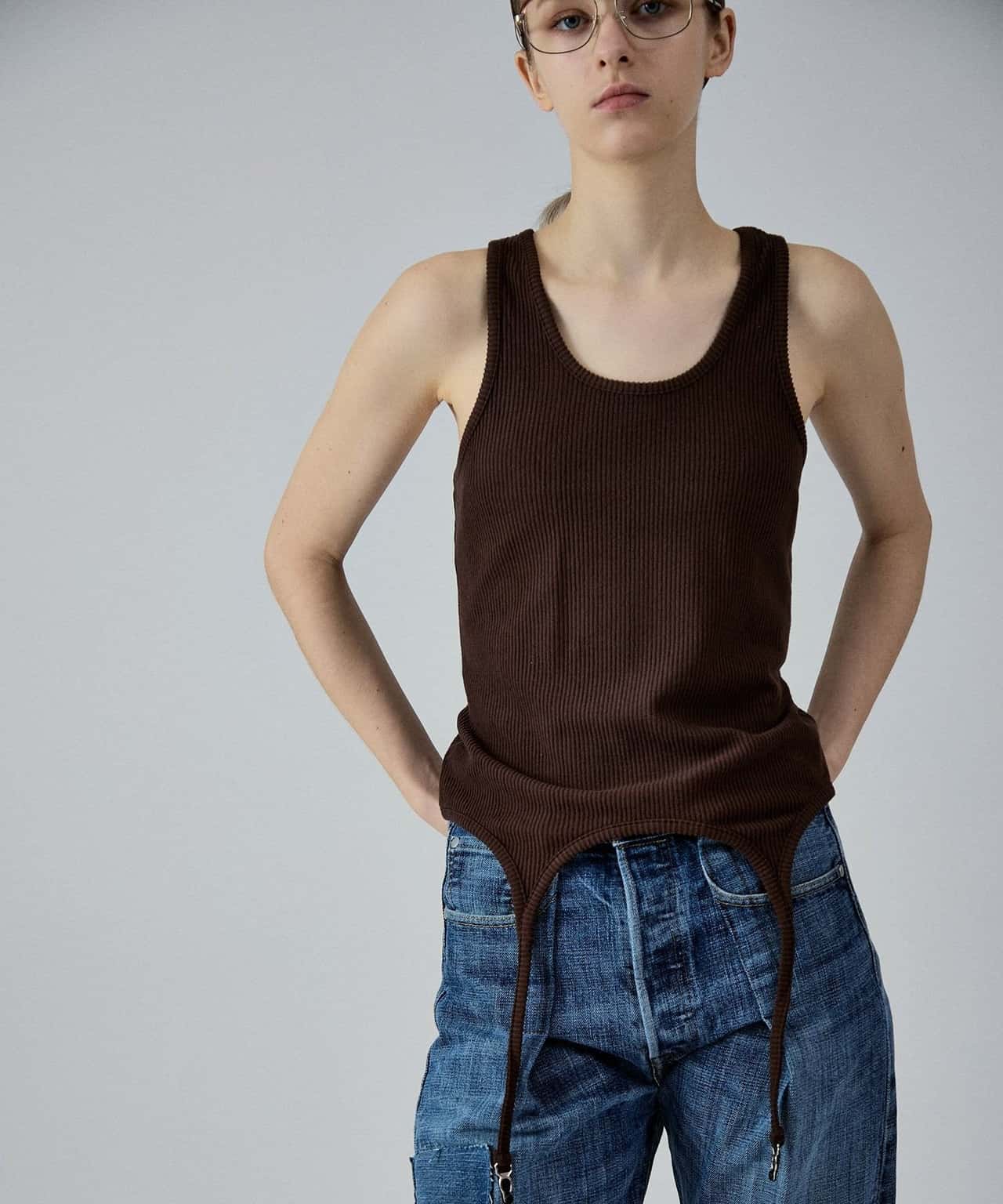 【SALE／40%OFF】M TO R GIRDLE TANK TOP アダムエロペ トップス ノースリーブ・タンクトップ ホワイト ブラウン【送料無料】