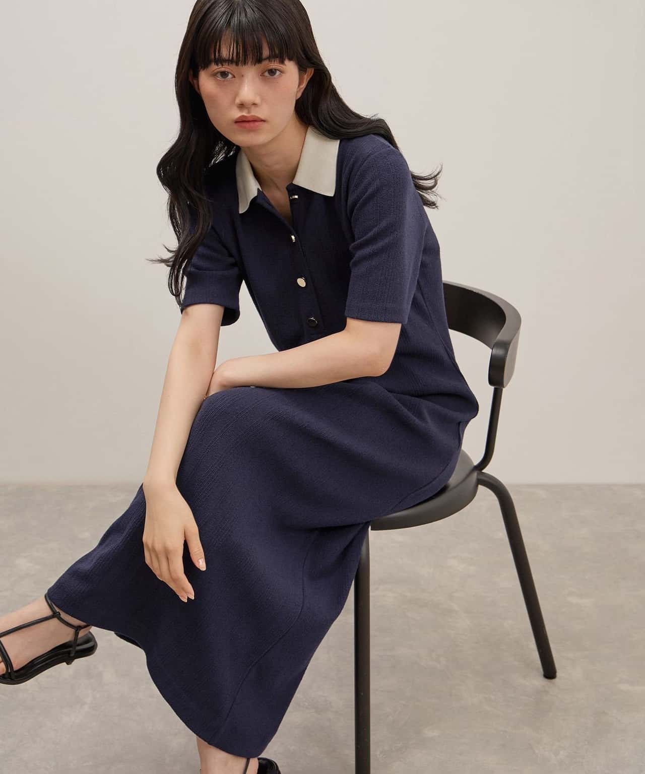 ADAM ET ROPE' FEMME 【WEB限定】ハーフスリーブポロシャツワンピース アダムエロペ ワンピース・ドレス ワンピース グレー ブラック ネイビー レッド【送料無料】