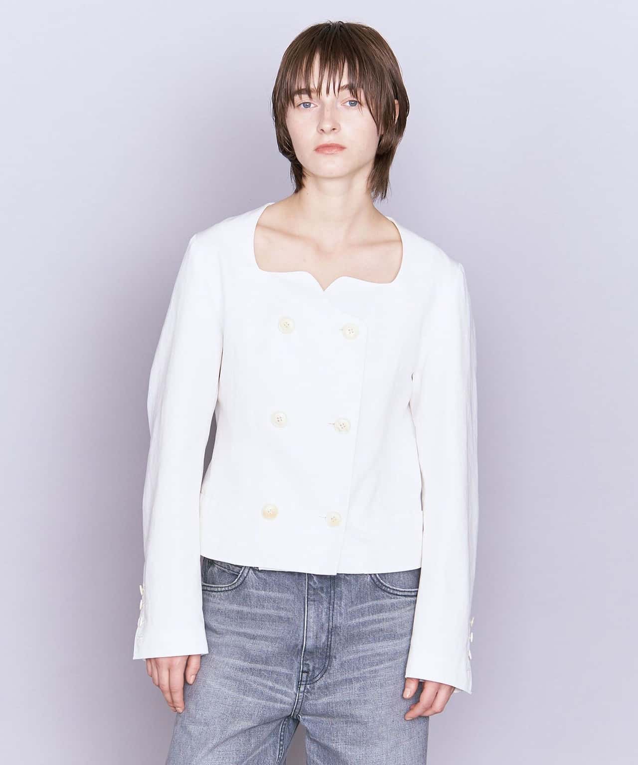 【SALE／80%OFF】AEWEN MATOPH ＜AEWEN MATOPH＞C/L ハートネック 6ボタン ジャケット ユナイテッドアローズ アウトレット ジャケット・アウター テーラードジャケット・ブレザー ブラック ホワイト【送料無料】