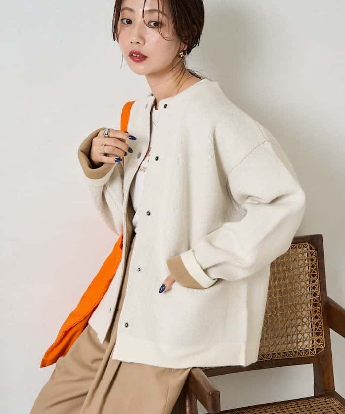 【SALE／50%OFF】FREAK'S STORE 裏配色 スナップ ニット カーディガン【限定展開】 25AW フリークスストア トップス カーディガン グリーン オレンジ ブラック ピンク ブルー ベージュ