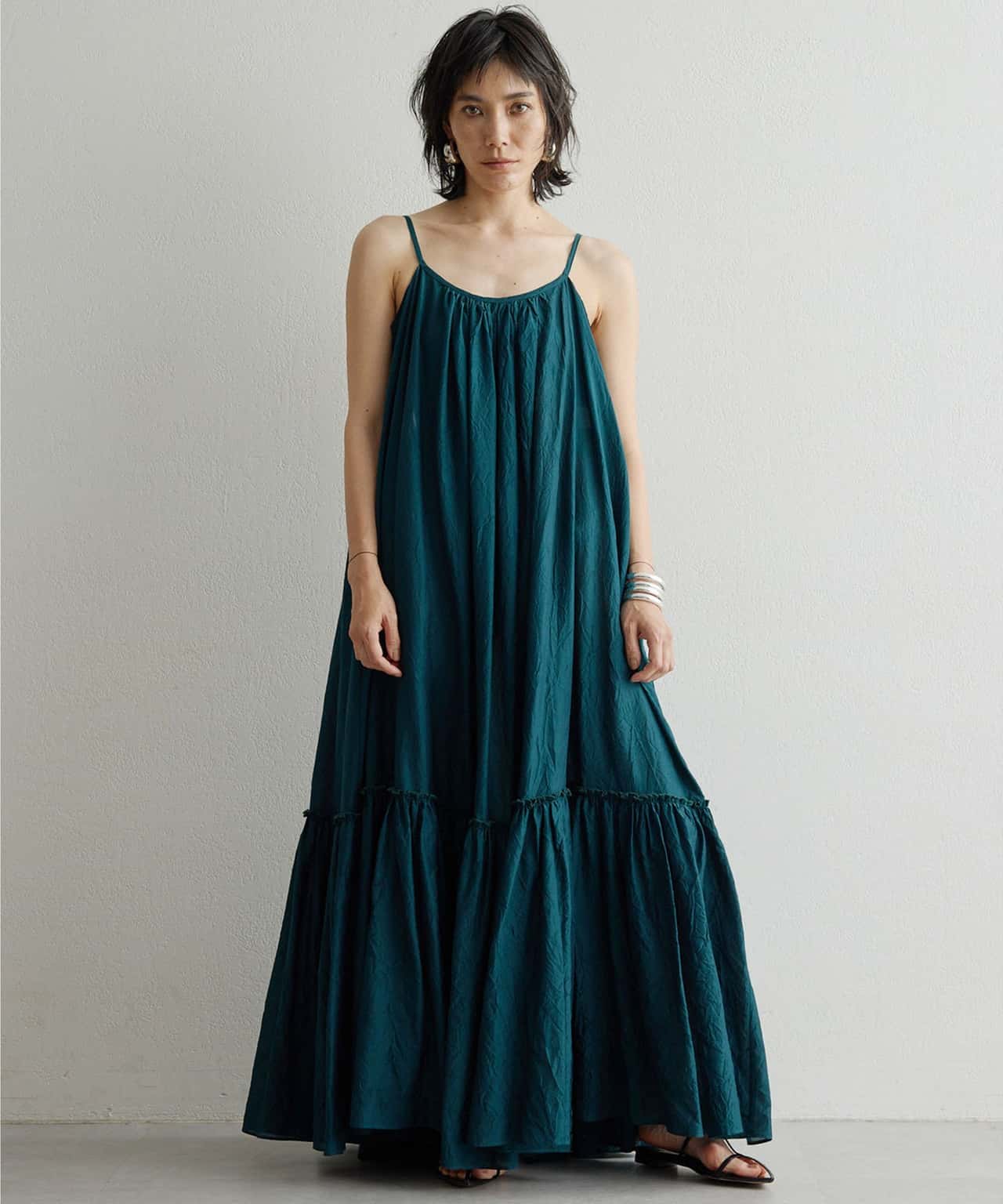 【SALE／50%OFF】Whim Gazette 【長谷川京子さんコラボ】ボリュームマキシワンピース ウィム ガゼット ワンピース・ドレス その他のワンピース・ドレス ブラウン グリーン【送料無料】