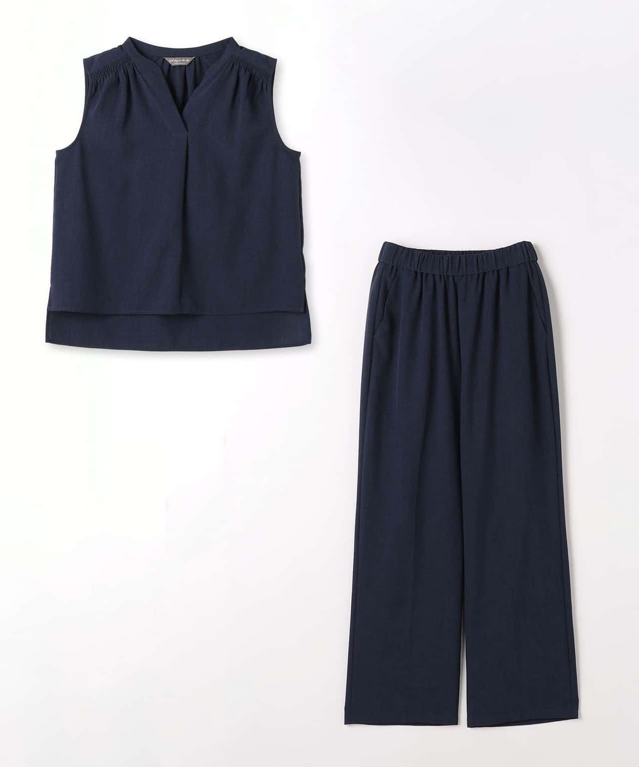 【SALE／30%OFF】a day in the life キーネック ノースリーブブラウス +ワイドパンツ -セットアップ --ハンドウォッシャブル-＜A DAY IN THE LIFE＞ ユナイテッドアローズ アウトレット ワンピース・ドレス ワンピース ネイビー グレー ベージュ【送料無料】