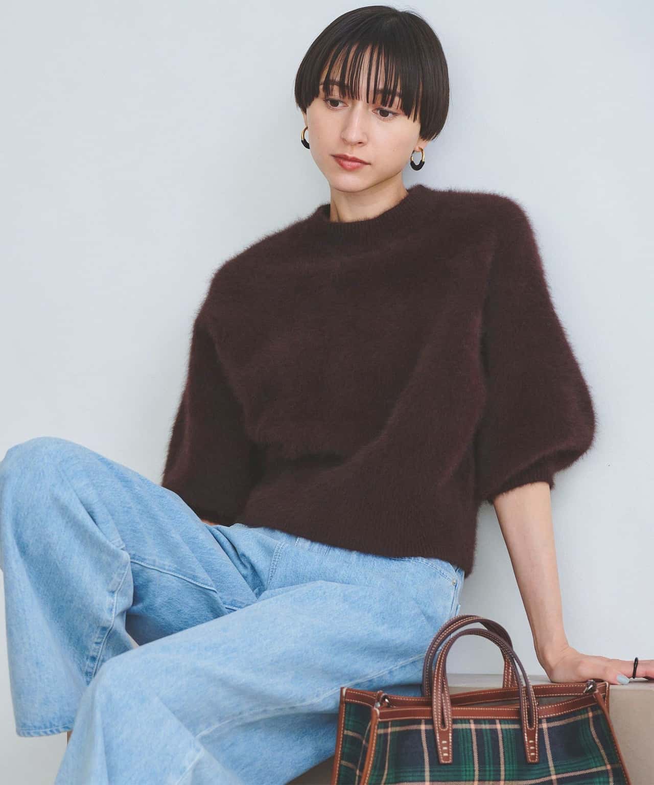 UNITED ARROWS フォックスカシミヤ パフ ハーフスリーブ ニット ユナイテッドアローズ トップス ニット ブラック ブラウン ピンク【送料無料】