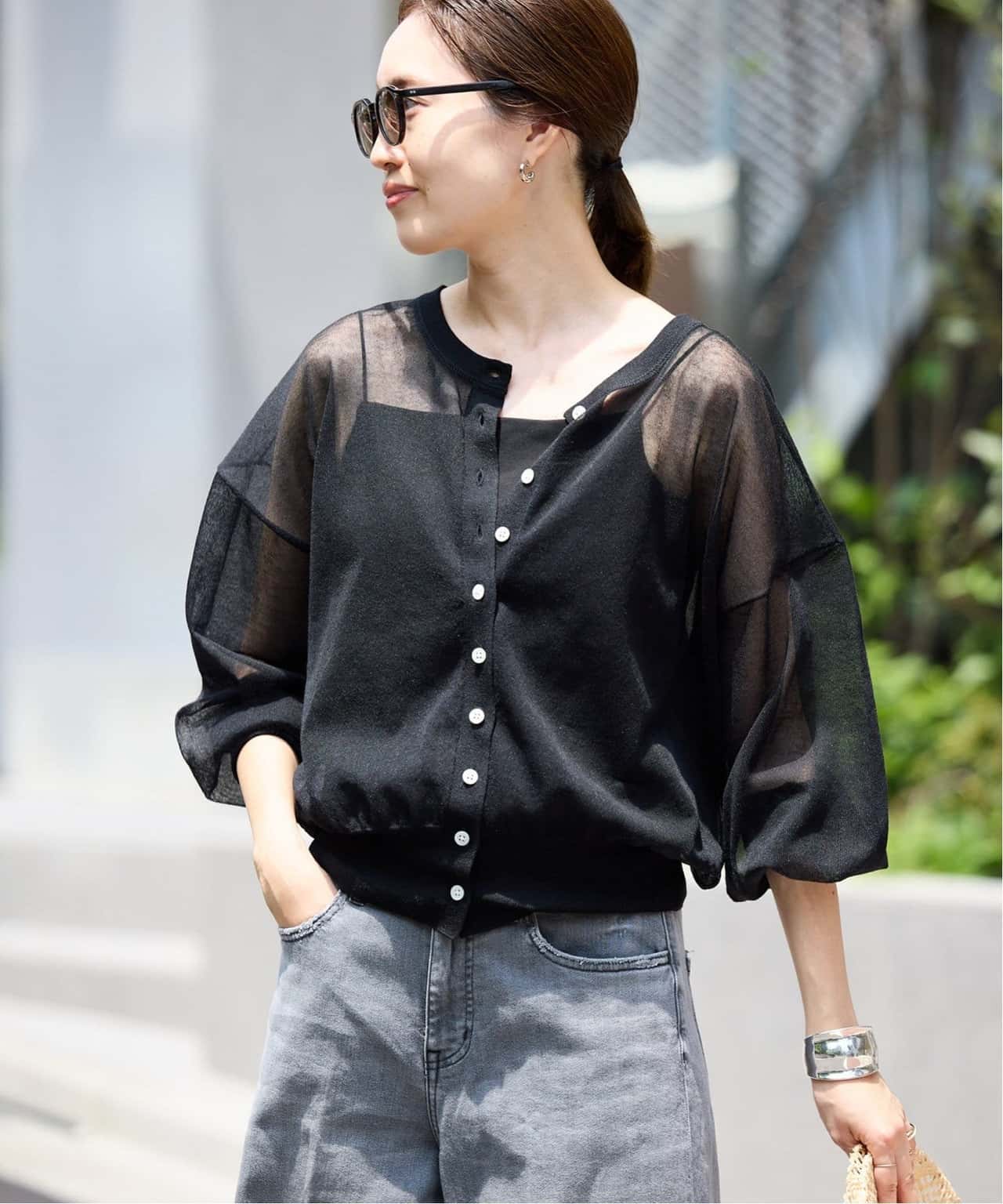【SALE／30%OFF】SLOBE IENA シアーラミーカーディガン スローブ イエナ トップス カーディガン ピンク ブラック ベージュ【送料無料】