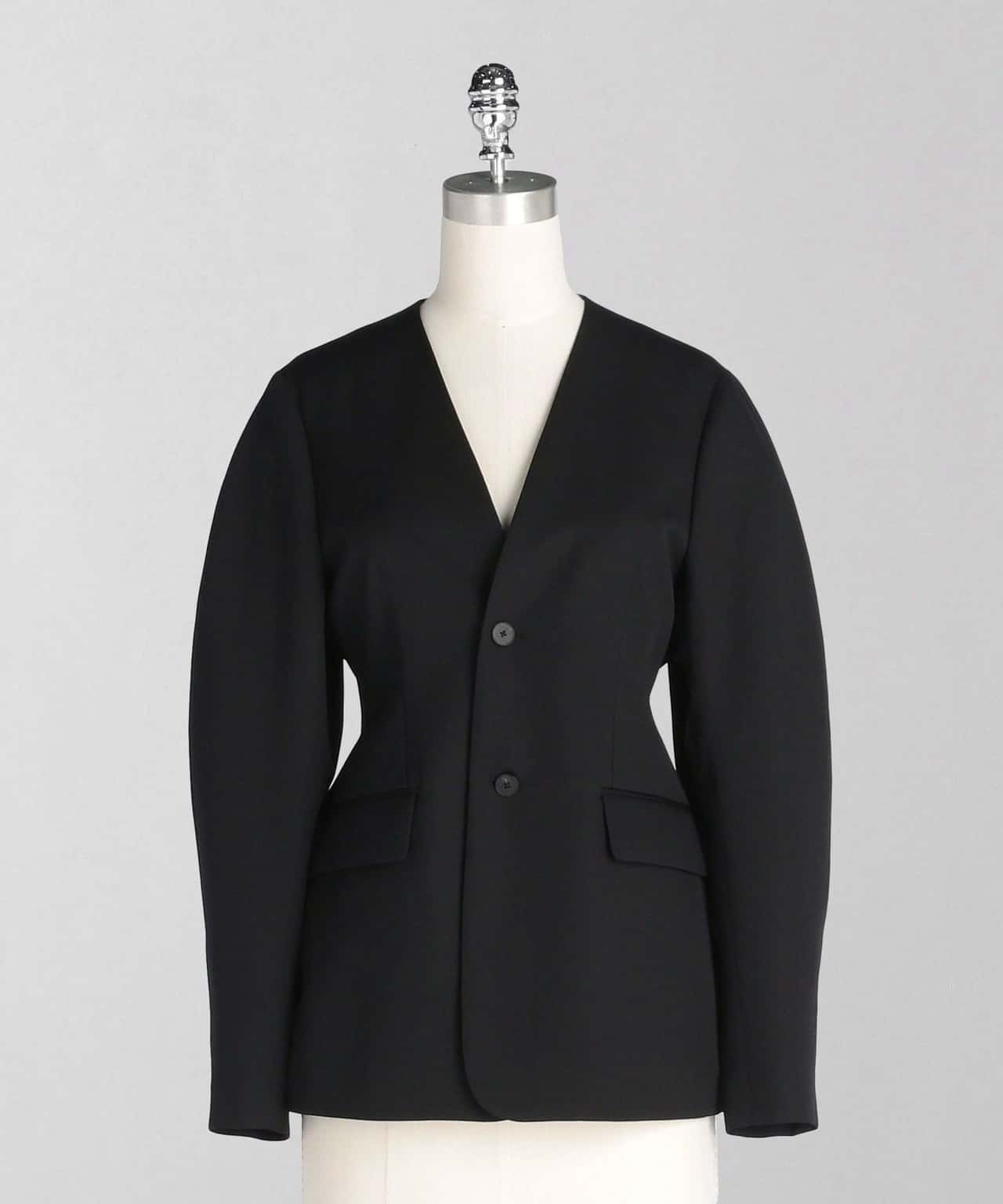 【SALE／70%OFF】LOEFF ＜LOEFF＞ウール ギャバ カーブ ノーカラー ジャケット ユナイテッドアローズ アウトレット ジャケット・アウター テーラードジャケット・ブレザー ブラック グレー【送料無料】